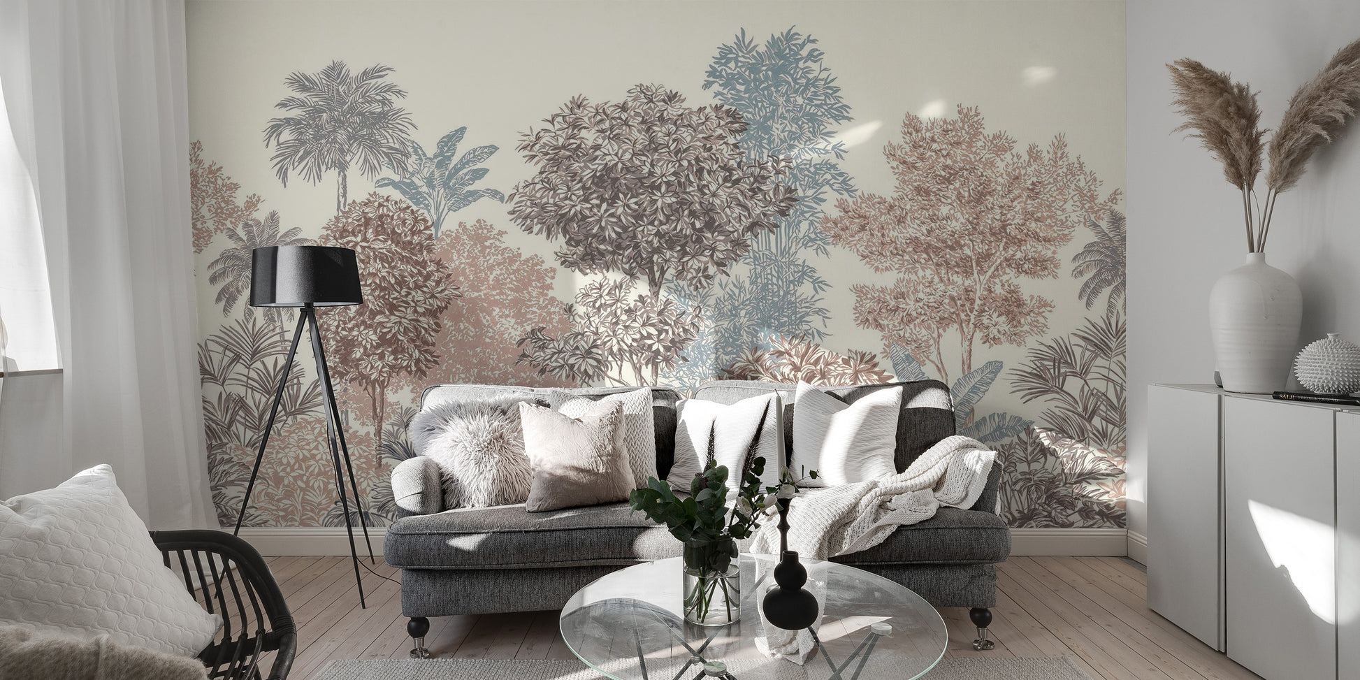 Wallpaper mural featuring vibrant tree designs