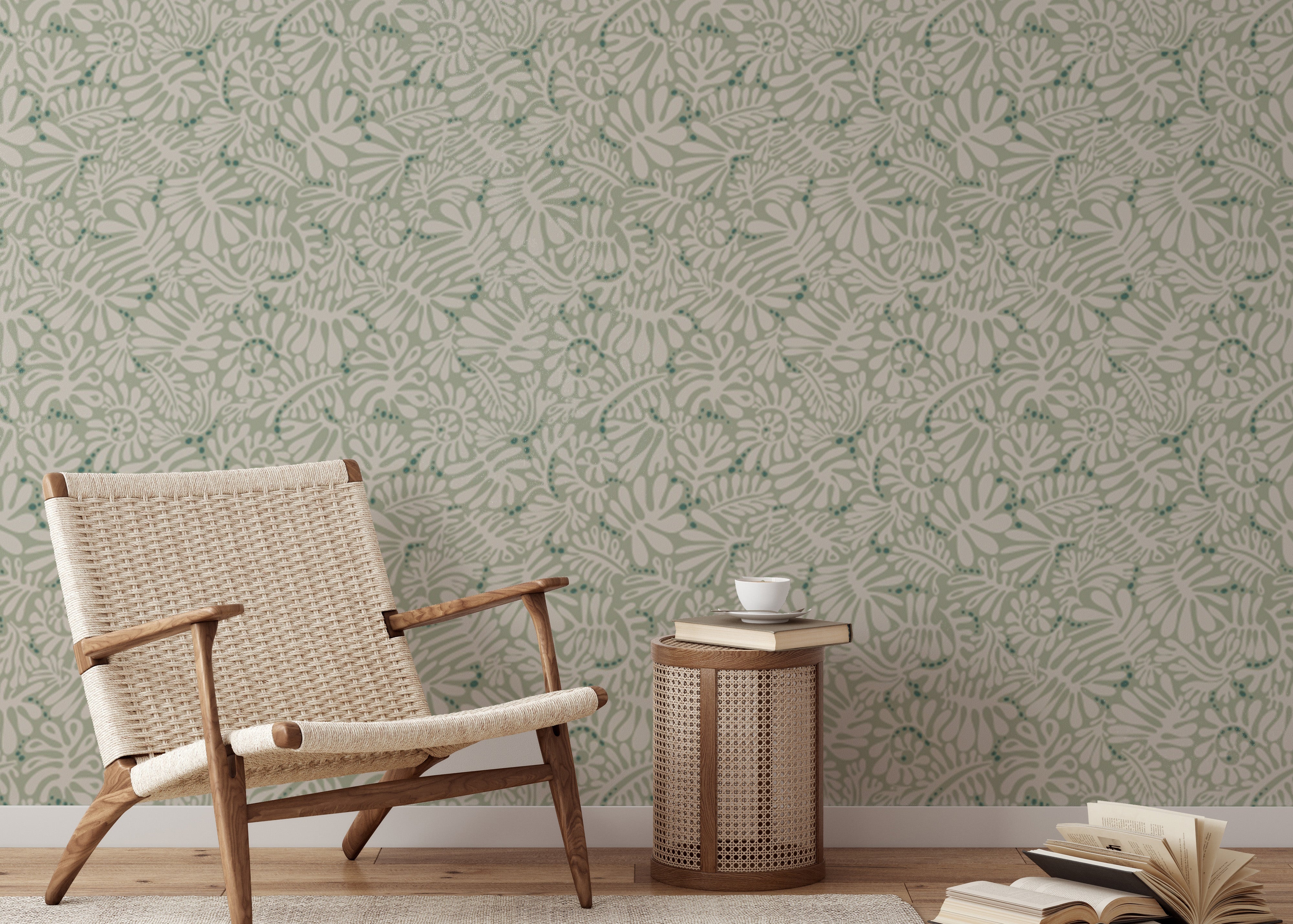 Chic sage green wallpaper for modern interiors