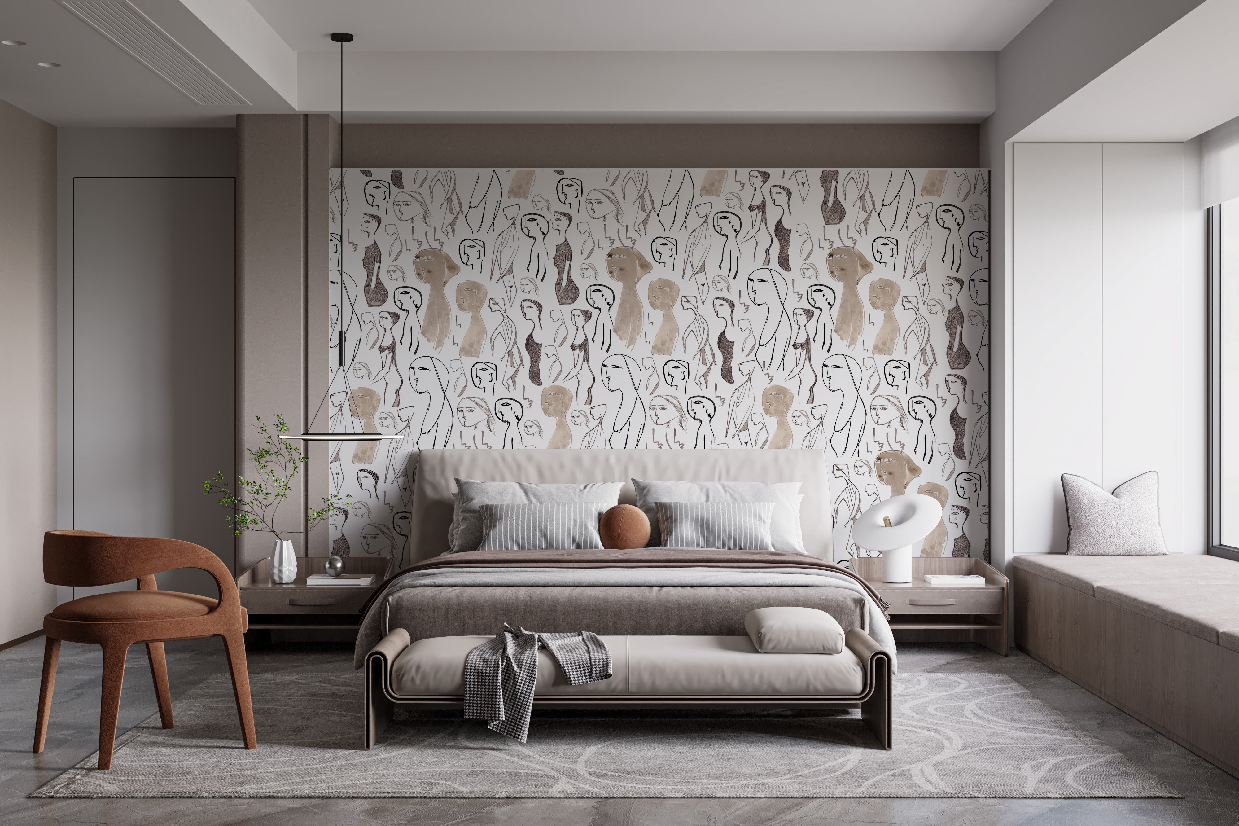 Neutral artistic wallpaper for modern bedrooms