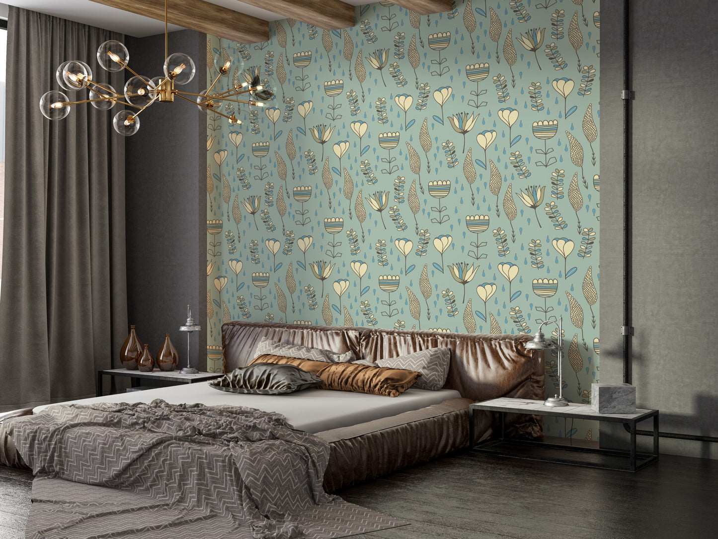 Elegant wallpaper with a subtle naive blooms design.
