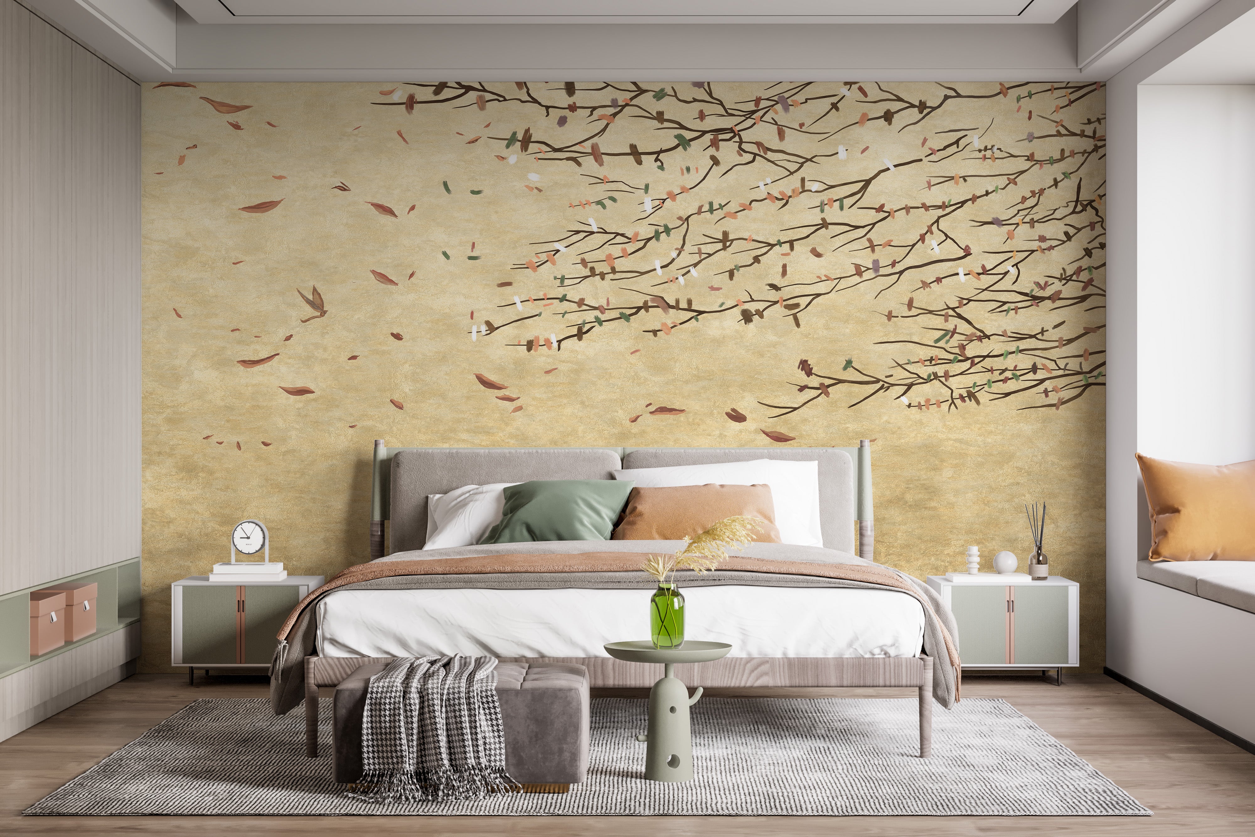 Relaxing bedroom Cherry Blossoms wallpaper decor