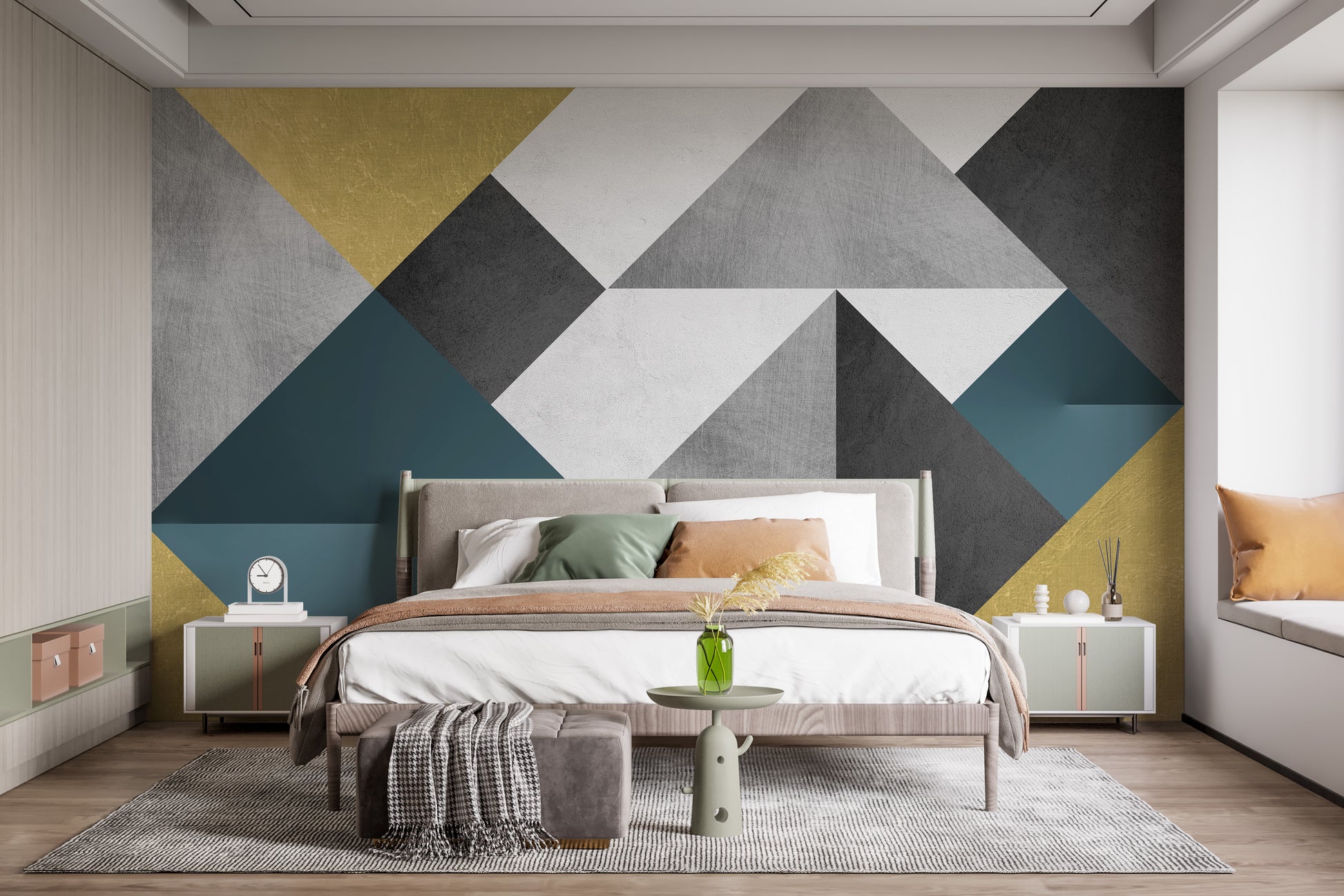 Blue & Yellow Abstract Geometric Multicolor Triangle Wallpaper Mural - Giffywalls