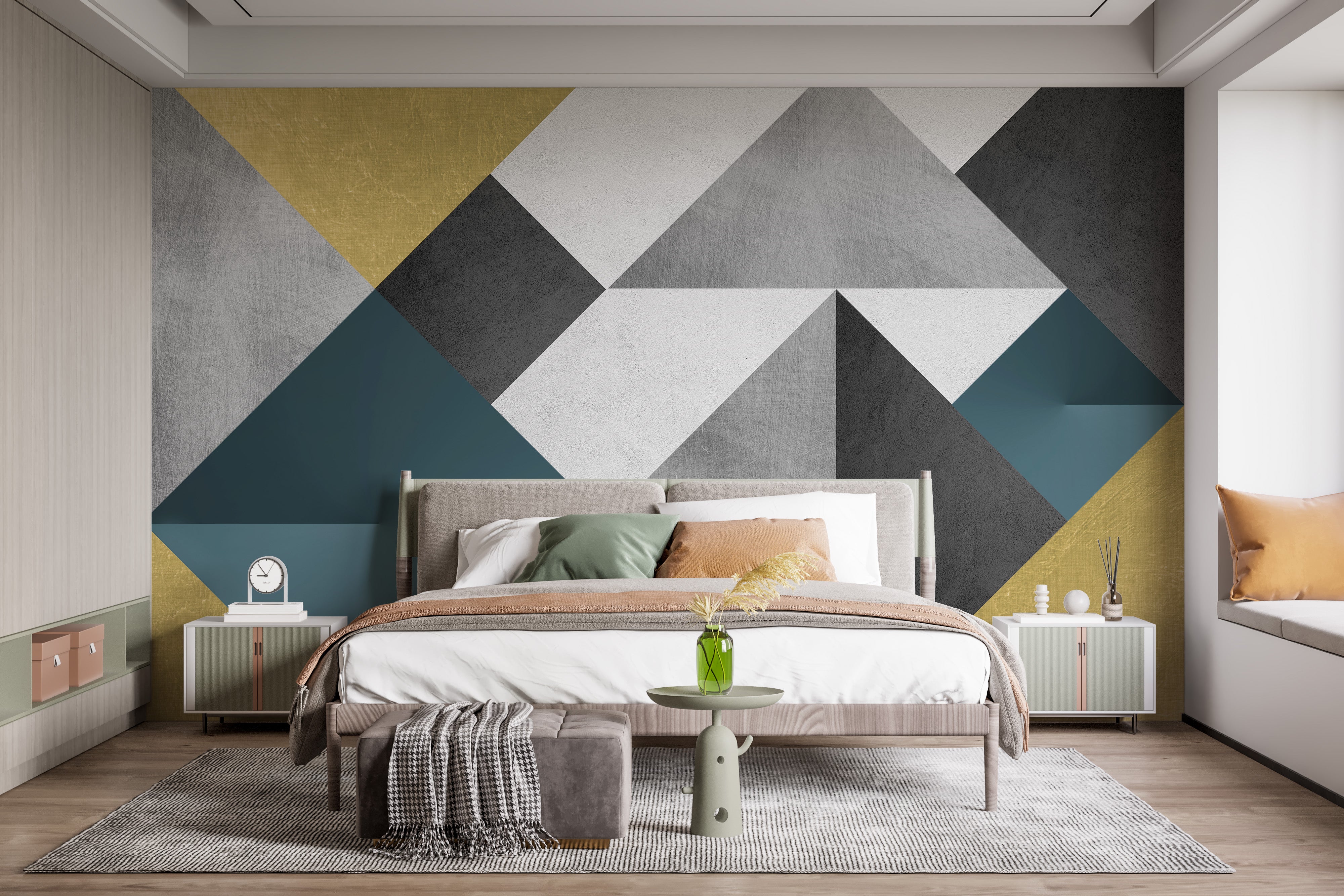 Blue & Yellow Abstract Geometric Multicolor Triangle Wallpaper Mural - Giffywalls