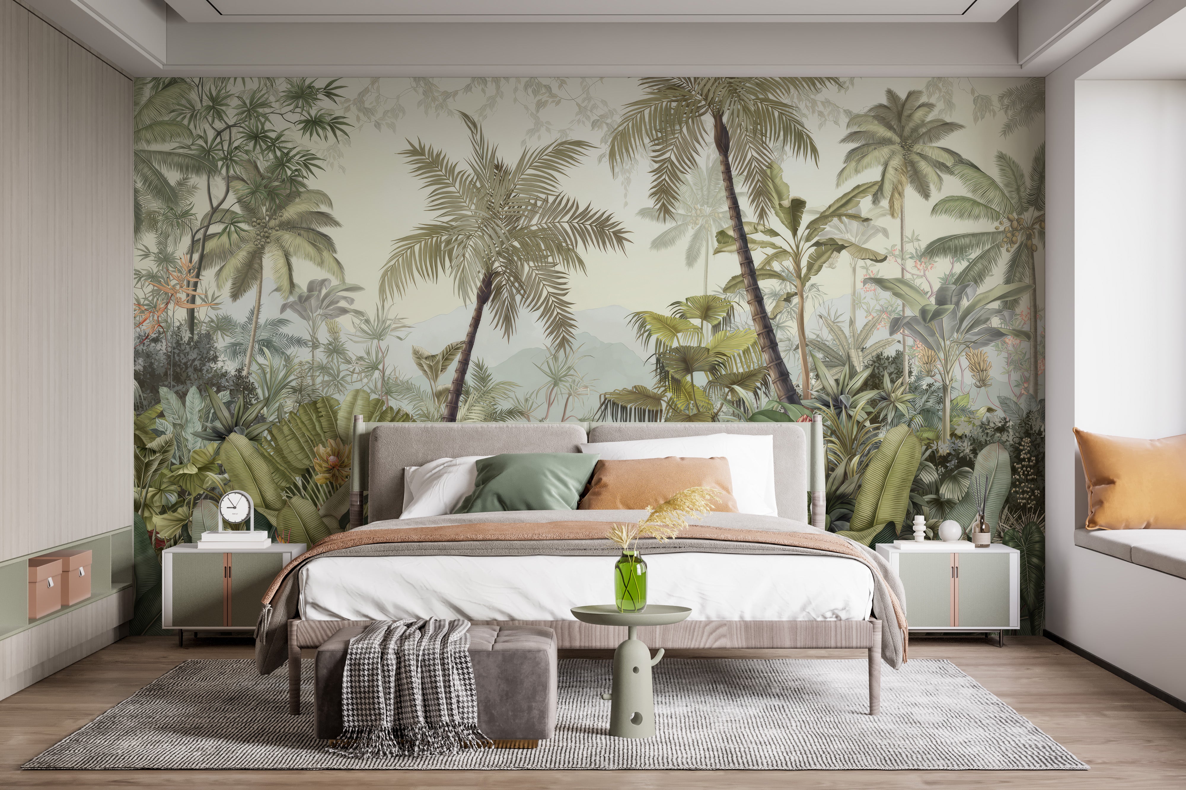 Tranquil green forest mural for nature-inspired decor