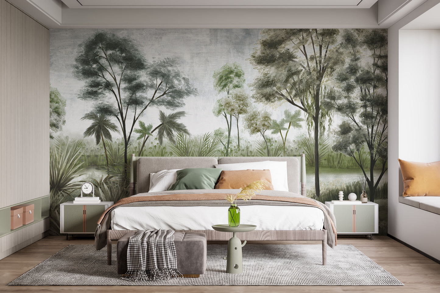 Misty and hazy forest wallpaper mural
