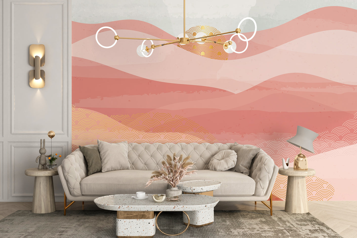 Pink Color Wavy Mountain Wallpaper Murals