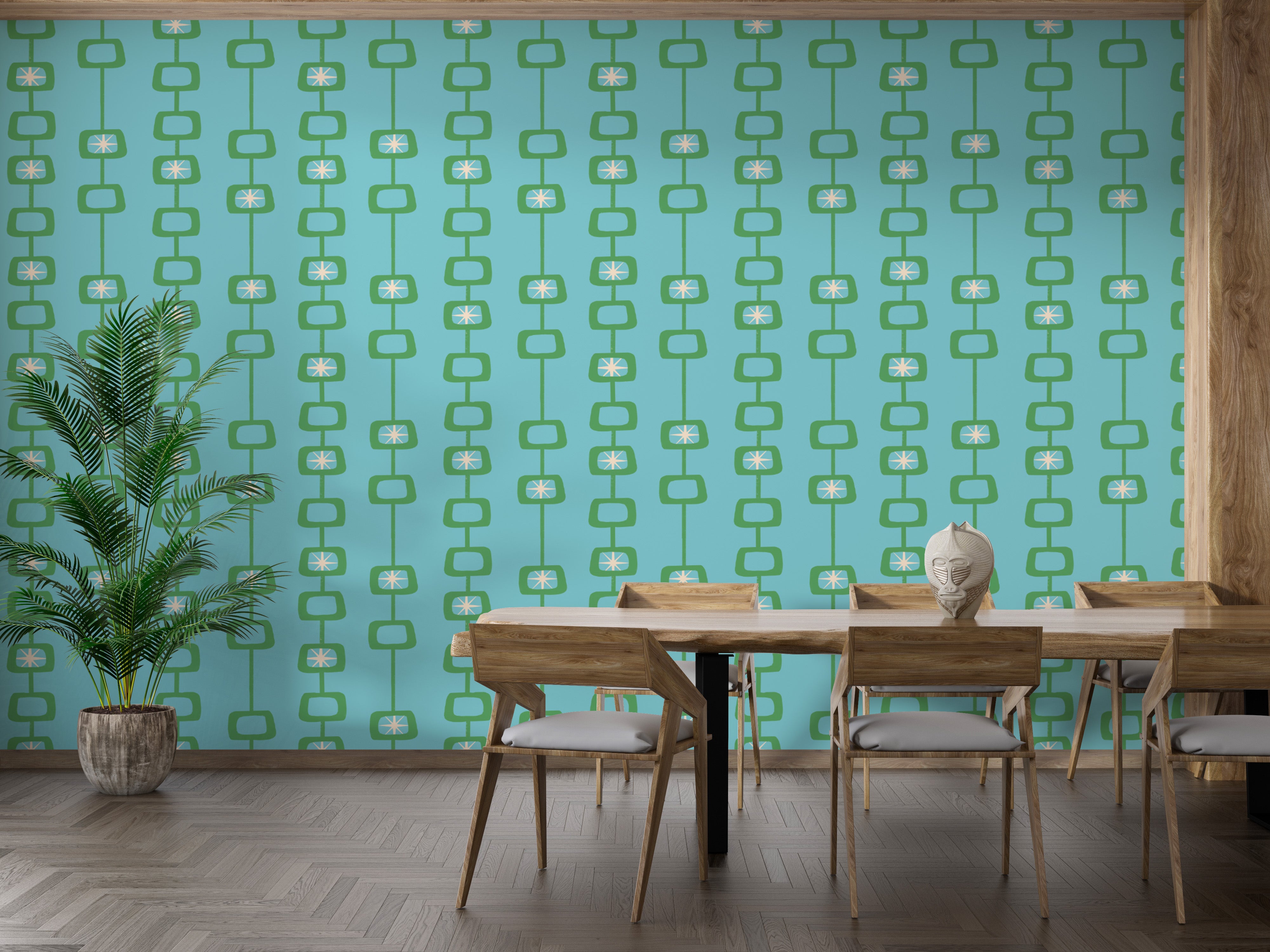 Retro Mid Century Atomic Orbs Blue Green Wallpaper
