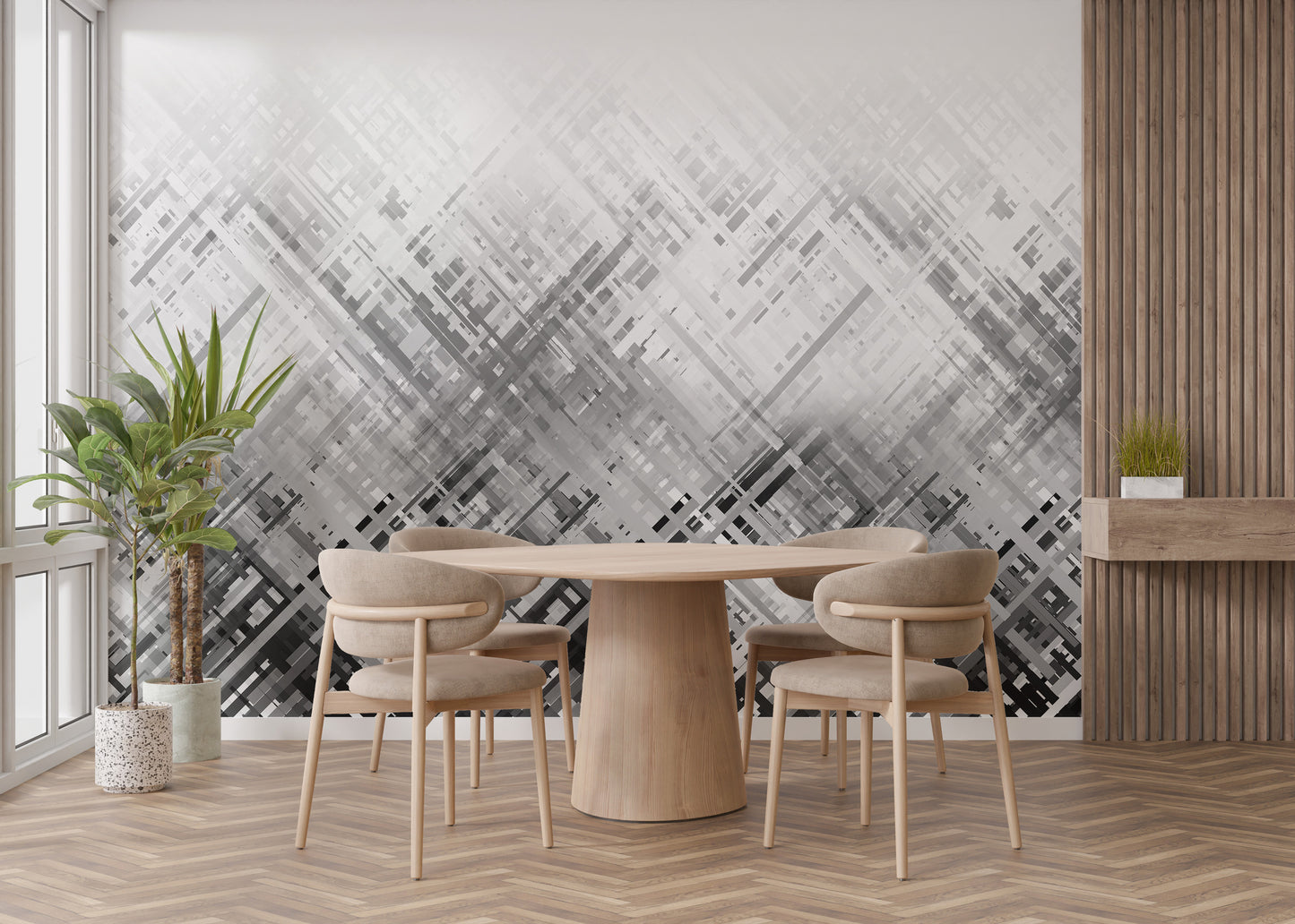 Bold diagonal lines in black and white wallpaper
