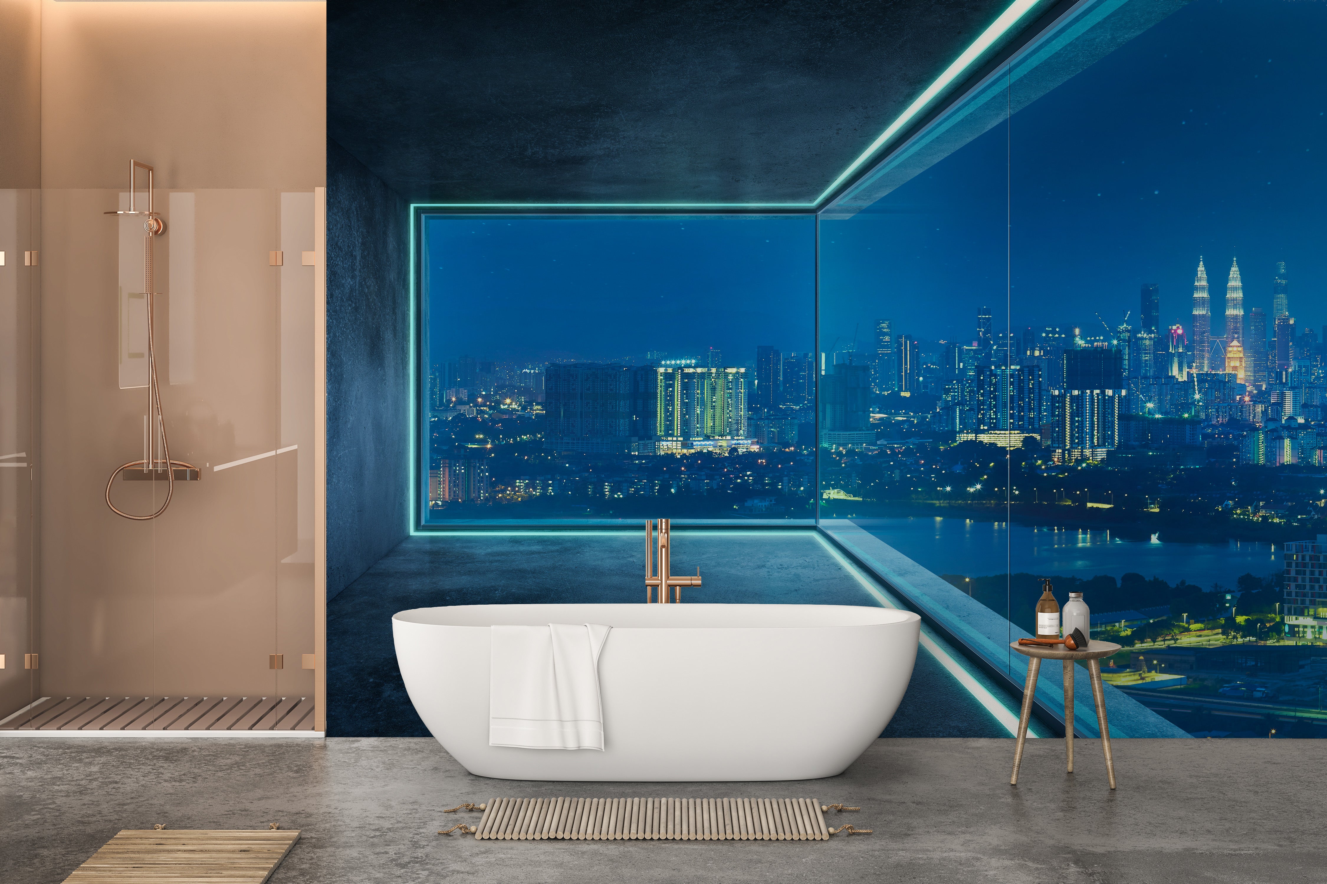 Modern city skyline loft glass window wallpaper design