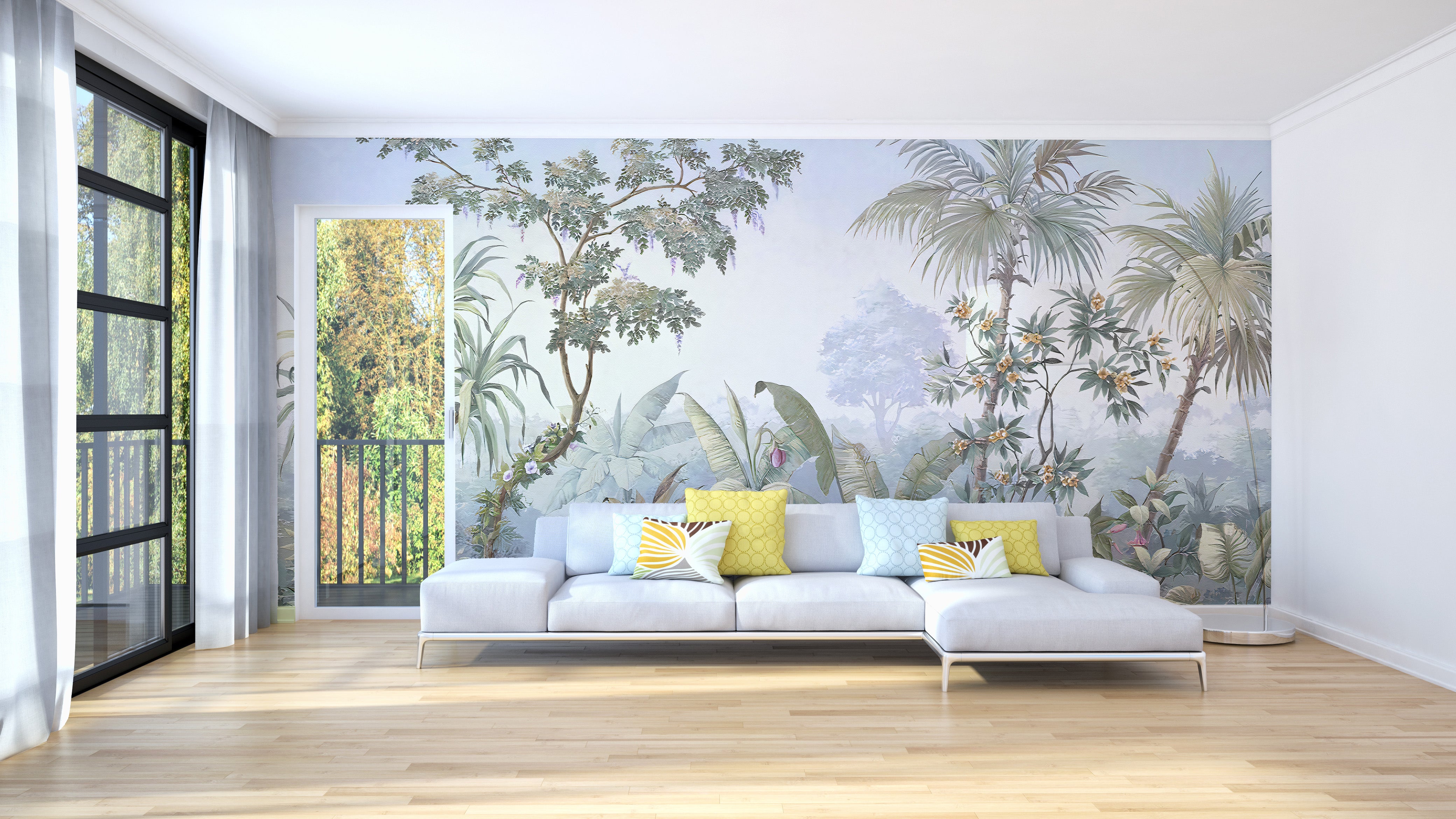 Dense Jungle Watercolor Mural
