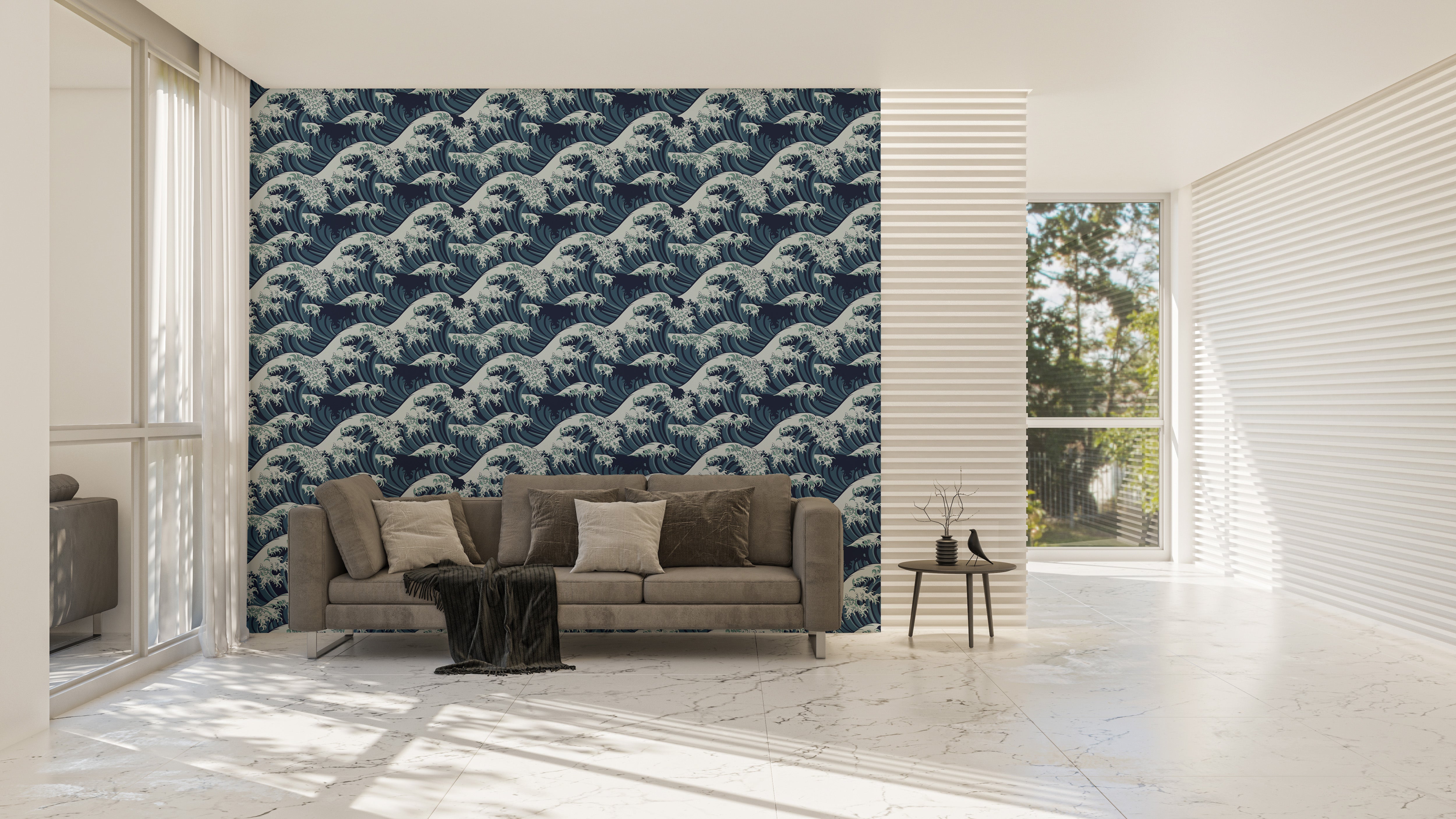 Easy-apply Japanese wave pattern wallpaper