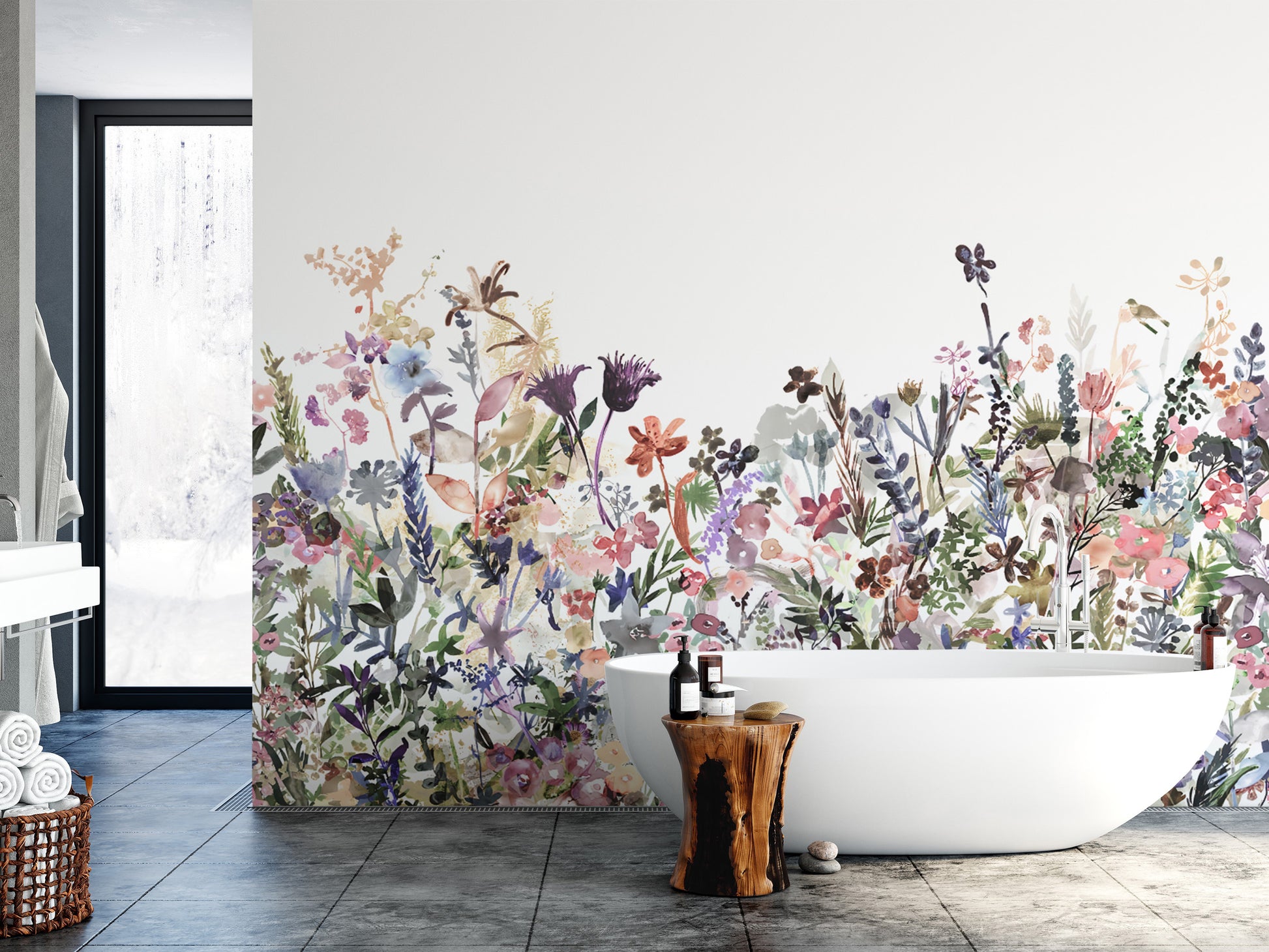 Pastel Floral Landscape Mural
