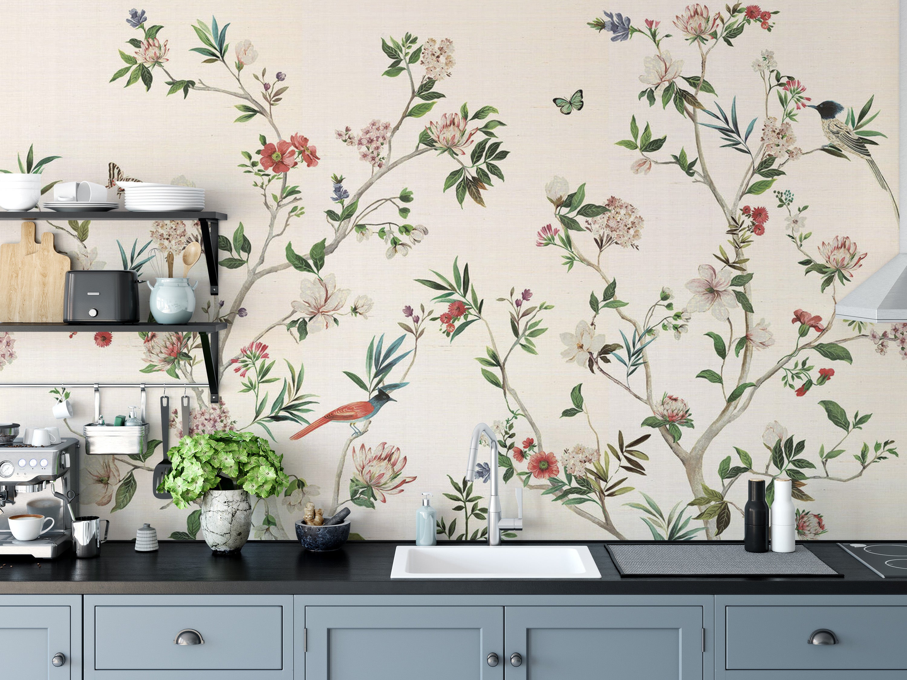 Chinoiserie Bird Garden Wall Mural - Giffywalls