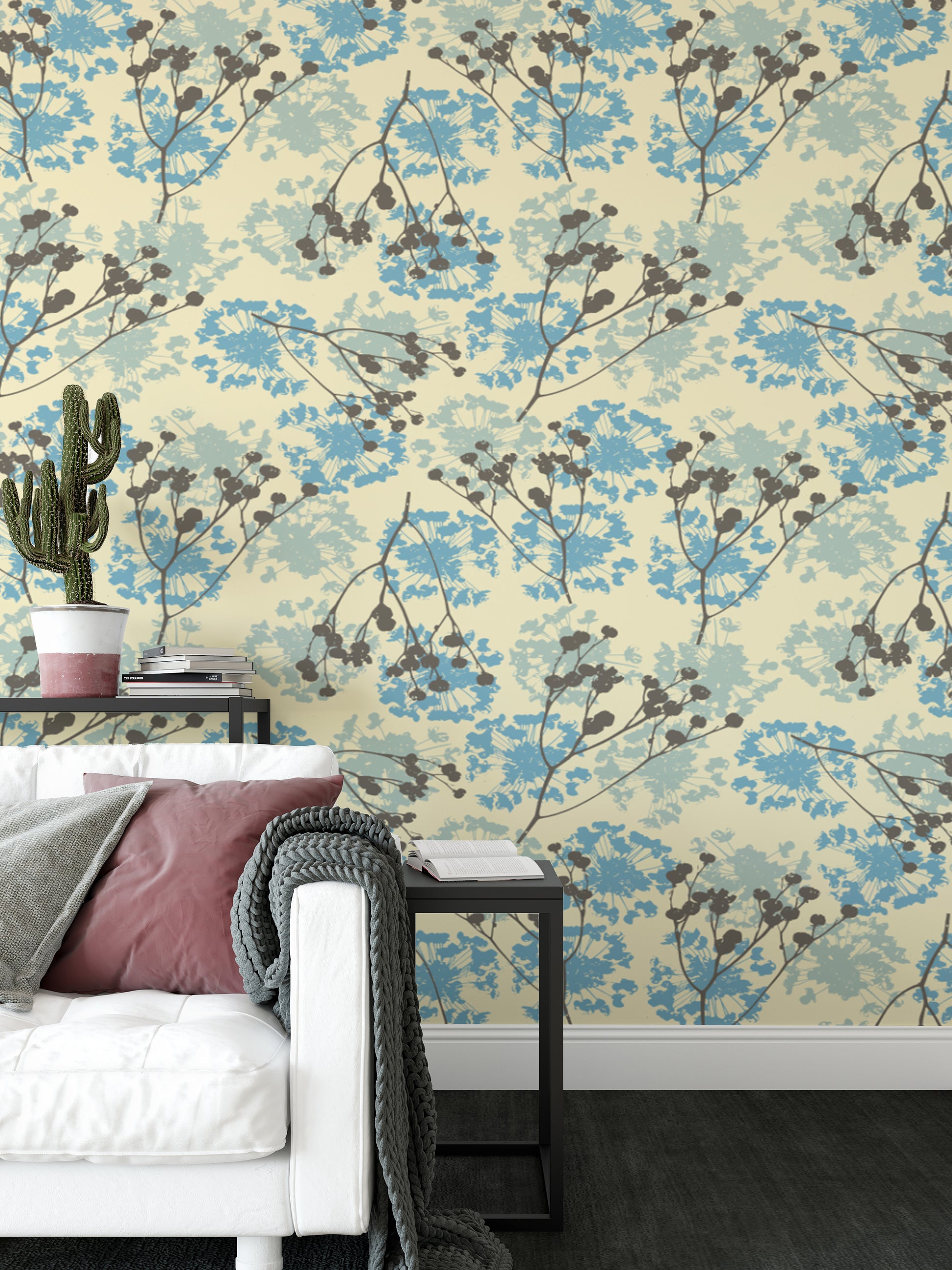 Whimsical floral wallpaper mural with graceful, delicate designs.
