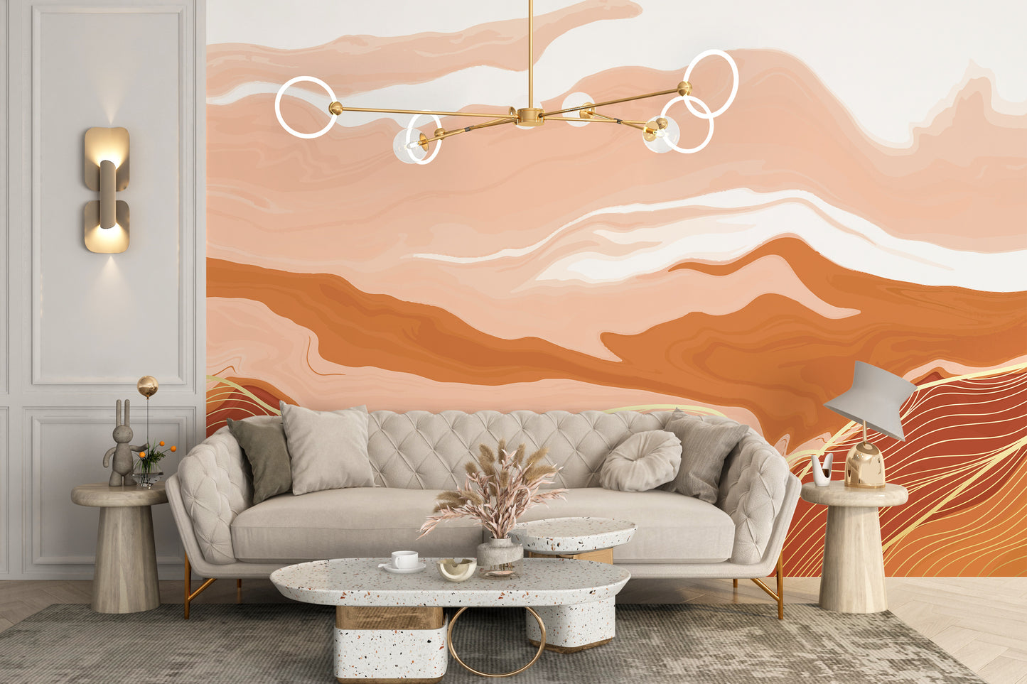 Orange Wavy Marble Wallpaper Murals