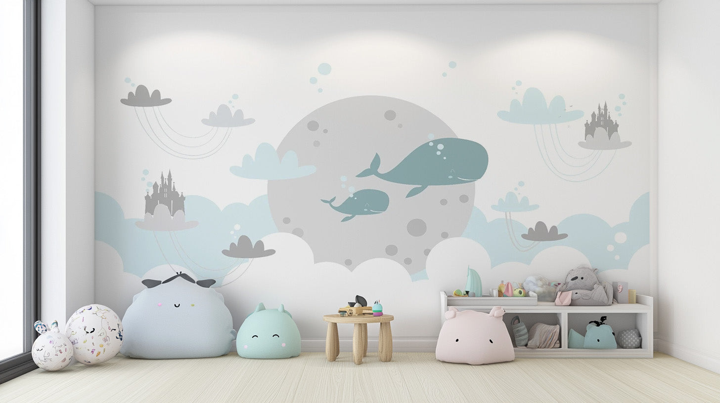 Playful Cute Baby Room Cartoon Fish Wallpaper Mural mural
