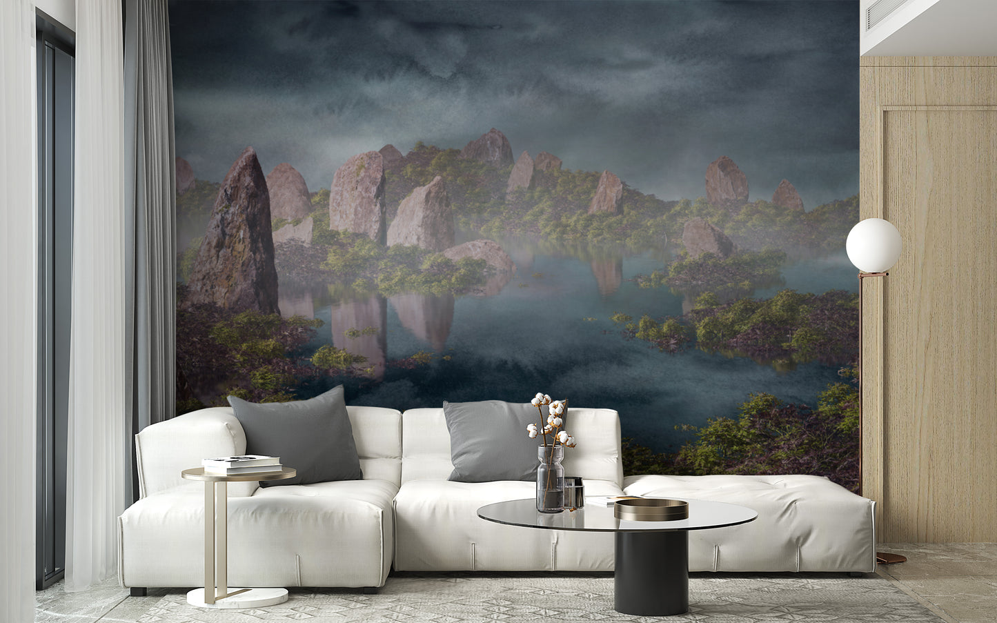 Dramatic Chinese Landscape Blue Wallpaper Murals