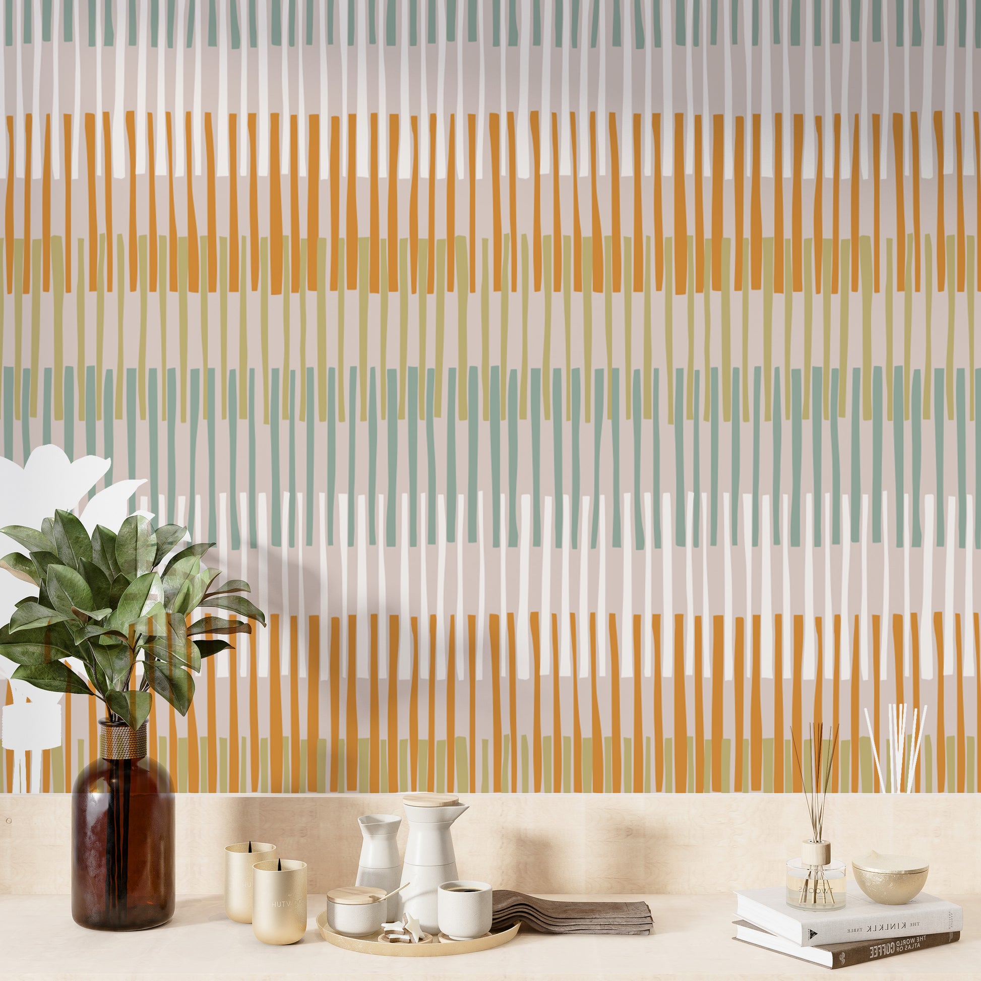 Stylish Earthy Geometric Striped Wall Art
