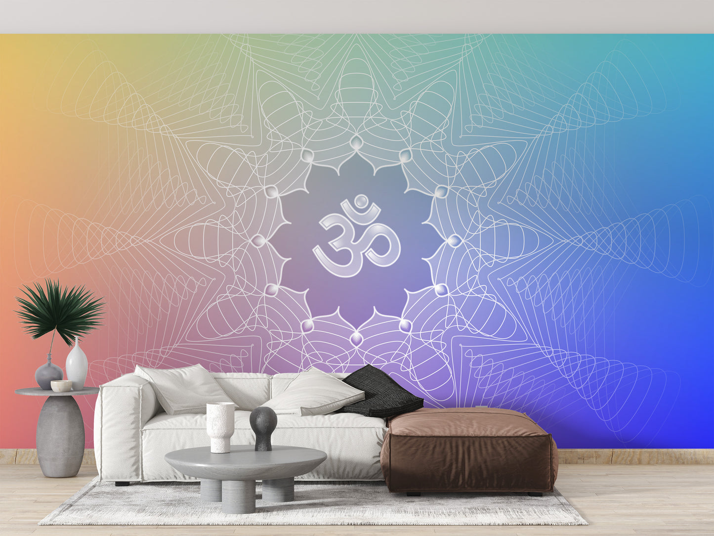 Vibrant Om lotus mural for calm decor
