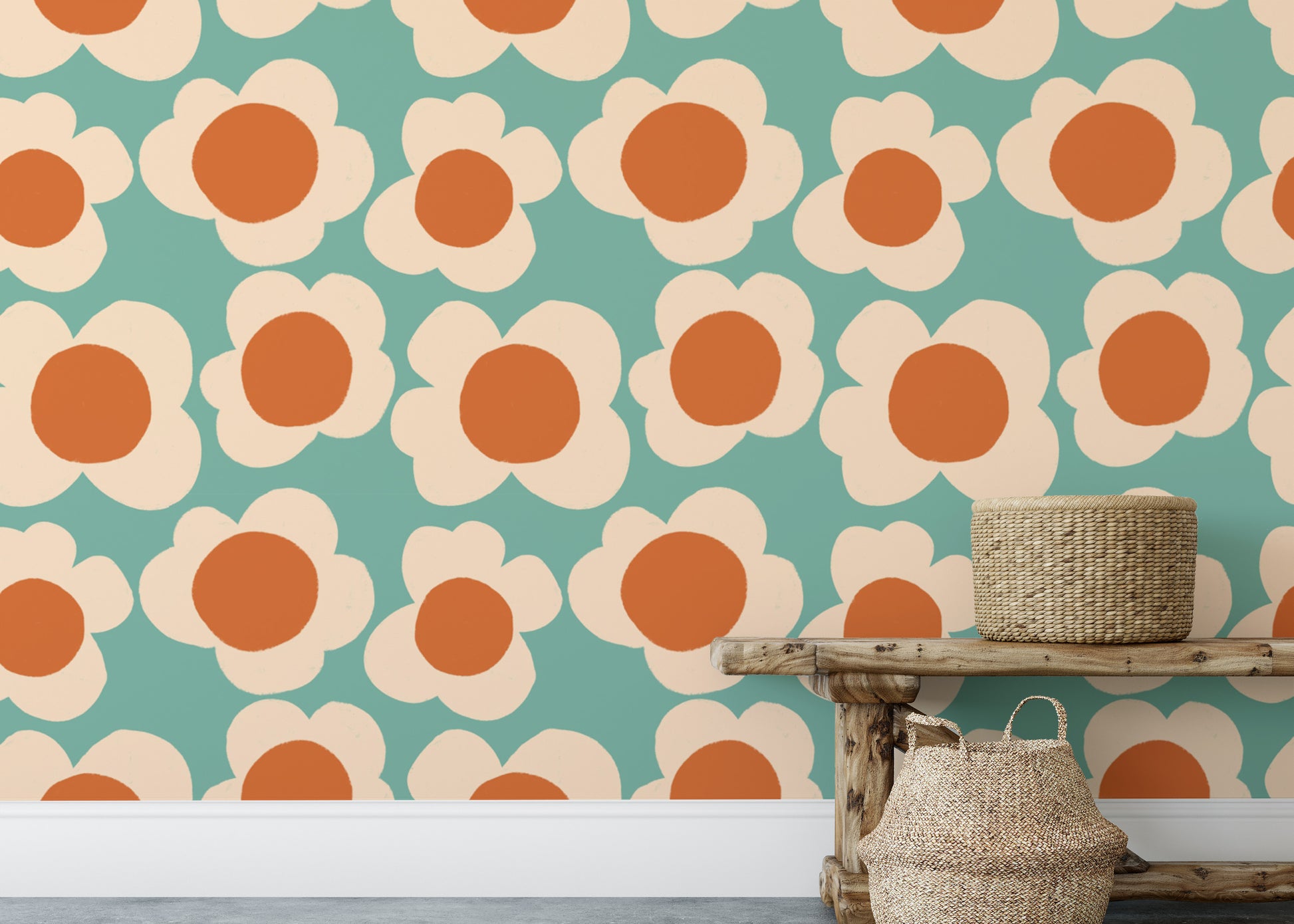 Vintage-inspired sunflower wallpaper style
