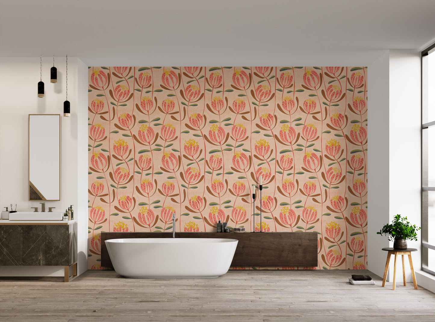 Trendy Skandi wallpaper with peachy patterns