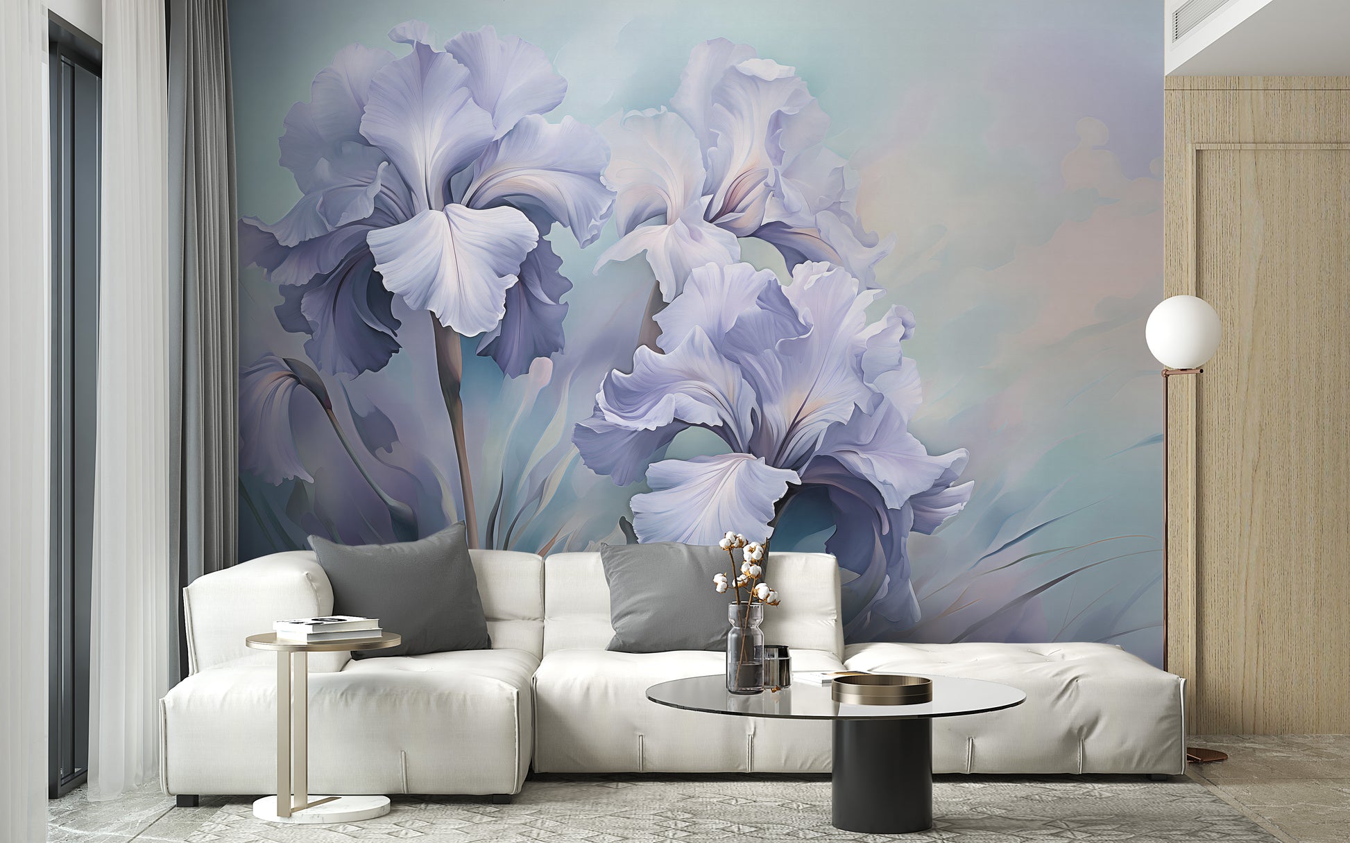 Add a touch of elegance with wild purple iris wallpaper murals.