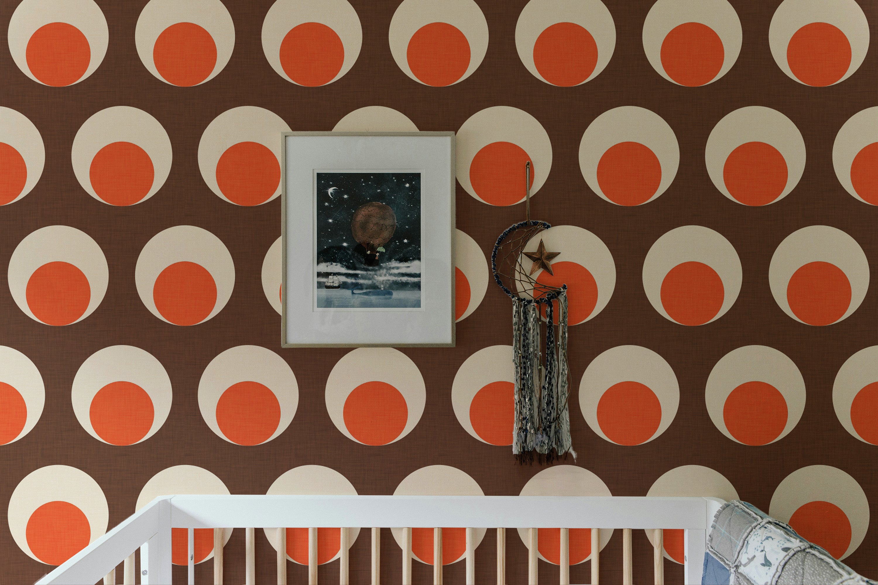 Bold brown and orange retro wall mural pattern
