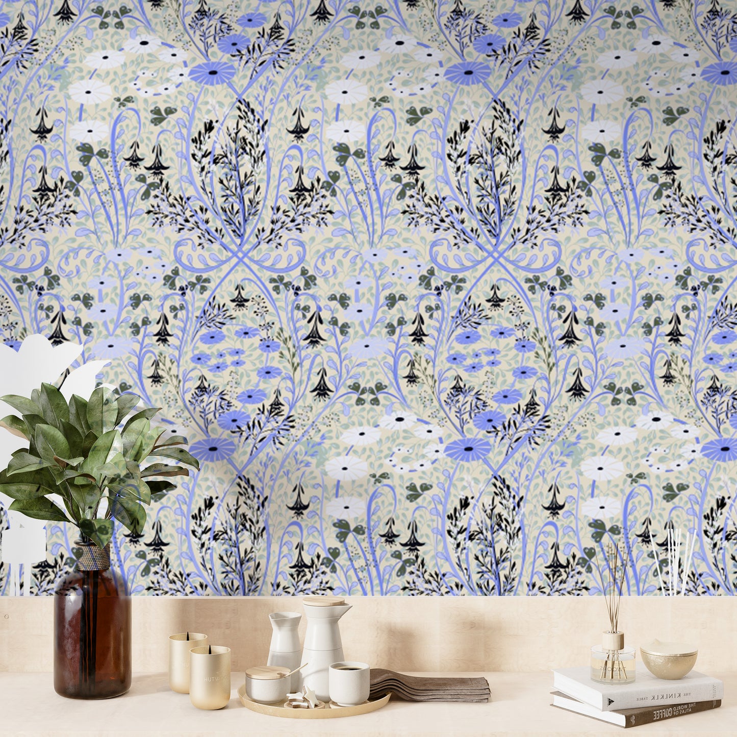 Stylish whimsical meadow wallpaper for interiors