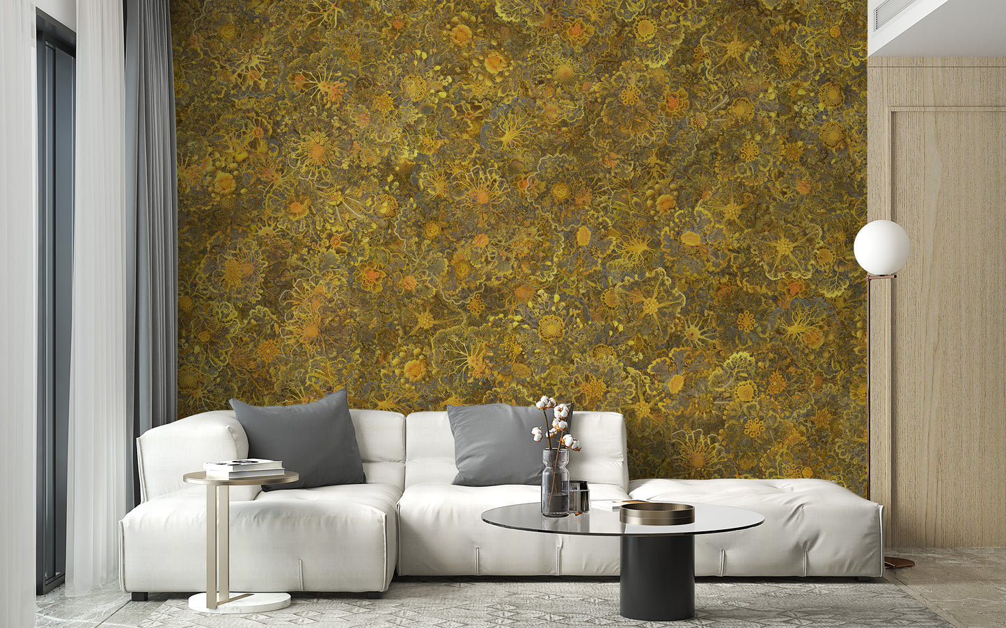 Yellow Mycelium Nature Power Embroidery Wallpaper Murals