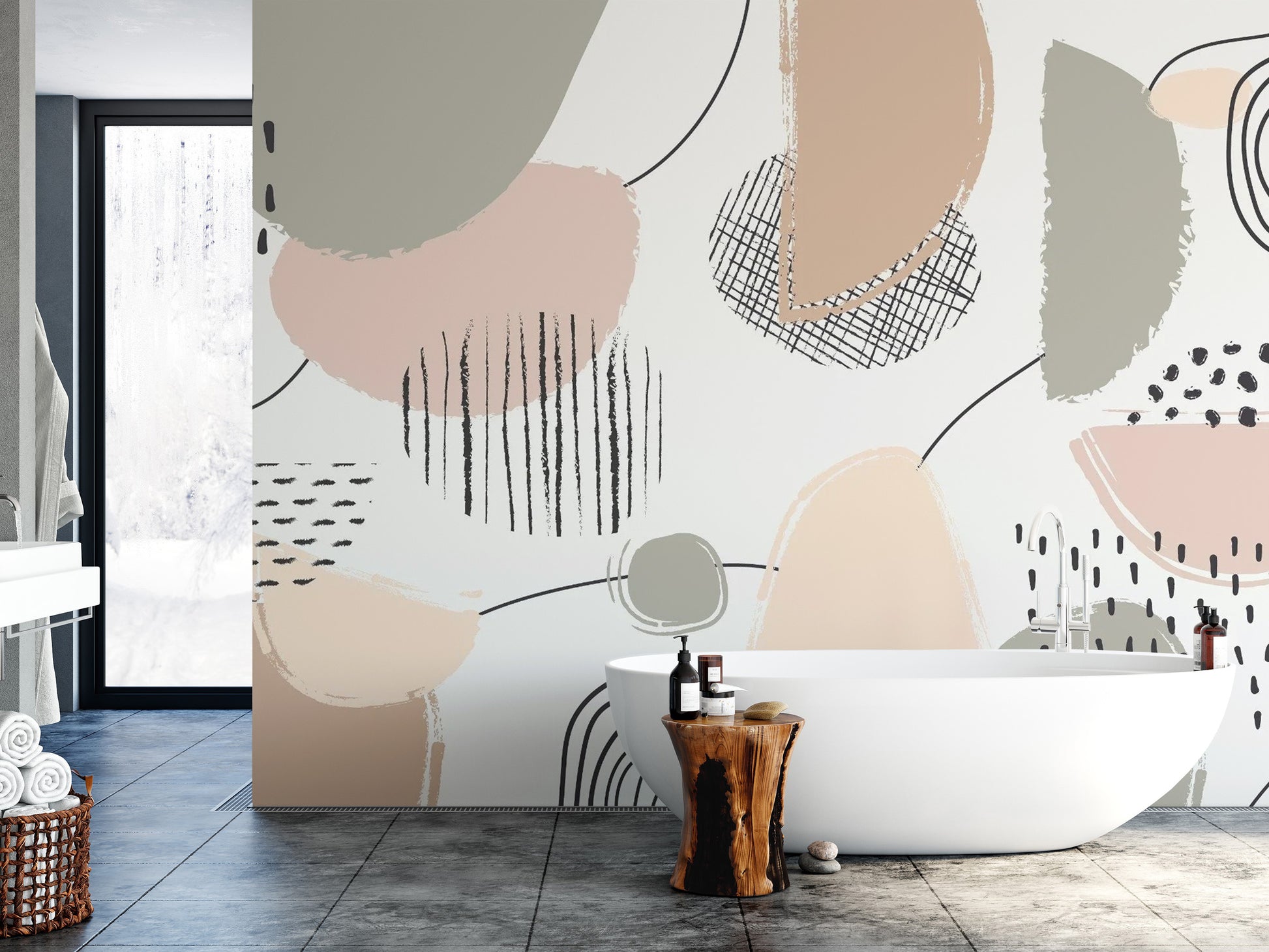 Subdued Grey Abstract Mural Design
