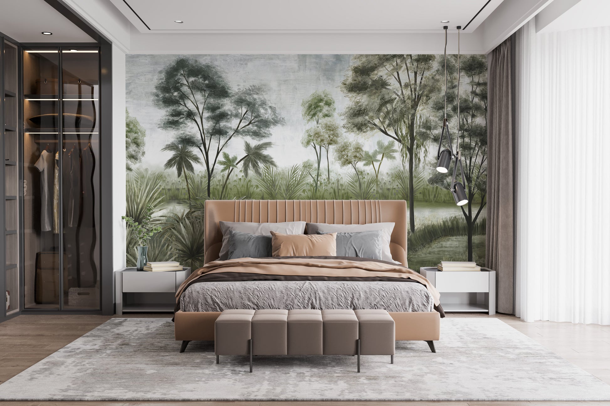 Deep shady forest wallpaper mural art