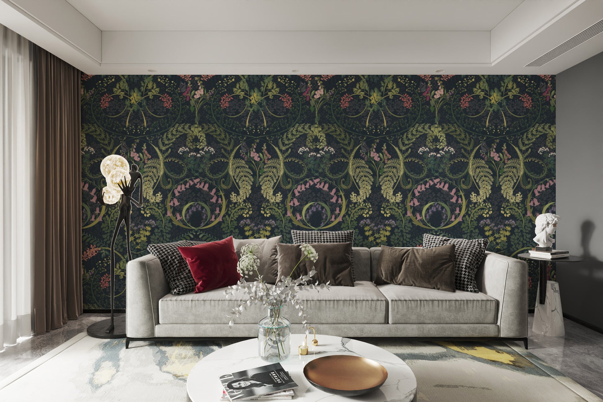 Botanical elegance shines in Fauna Silhouette Garden wallpaper