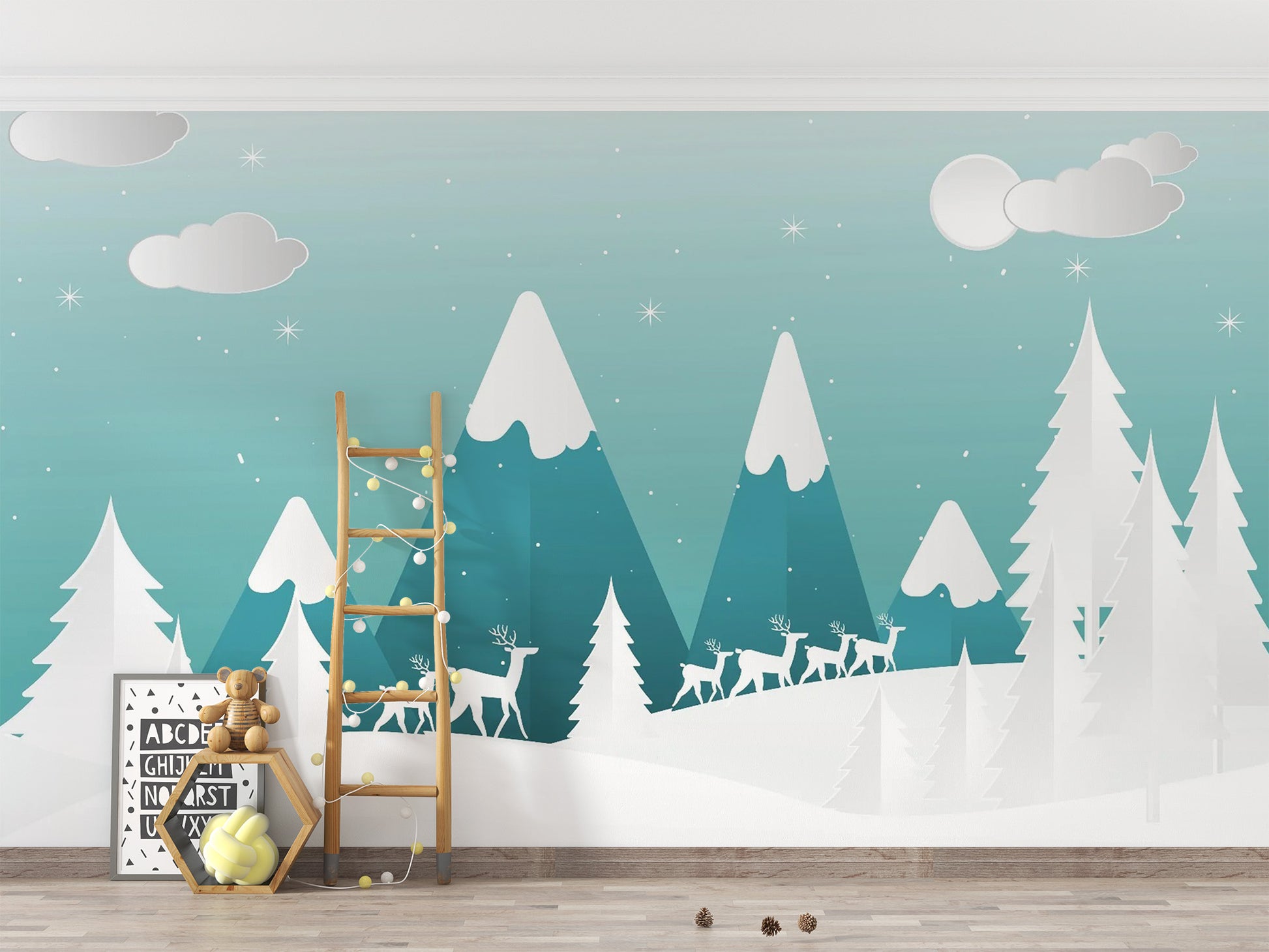 Vibrant Turquoise Snowpeaks Wall Mural Design