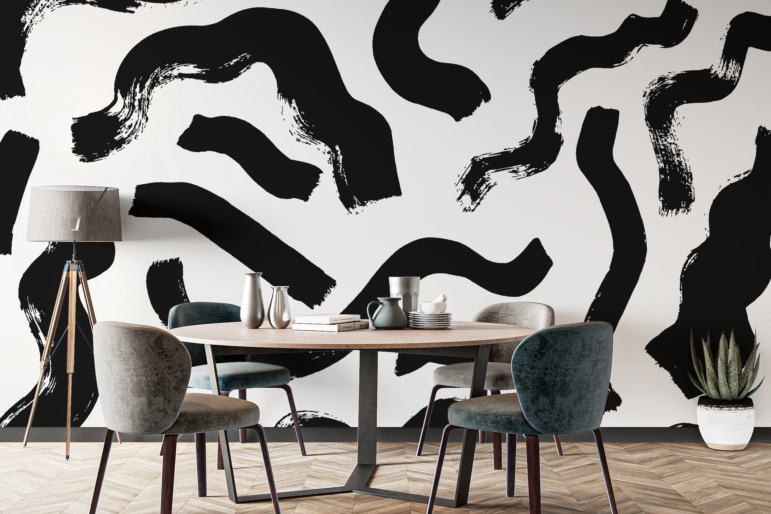 Modern Art Black Brushstrokes Wallpaper - Giffywalls