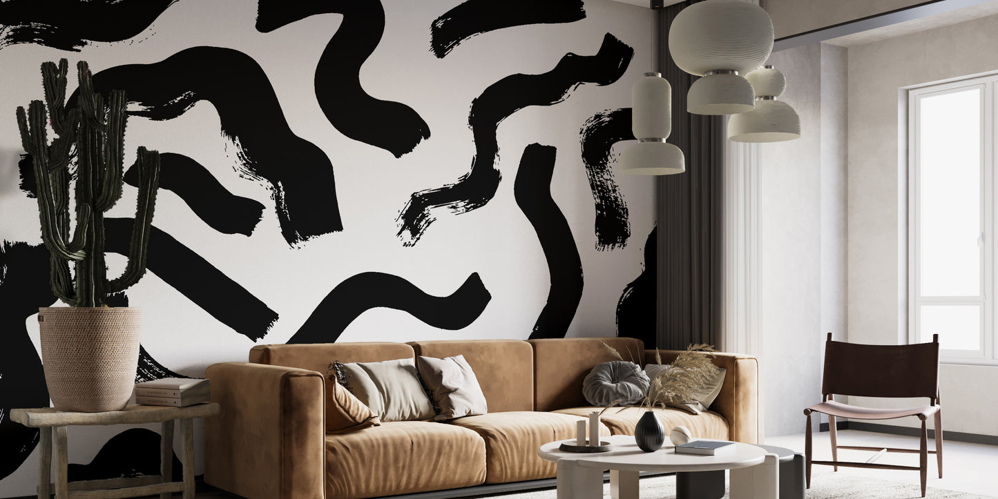 Modern Art Black Brushstrokes Wallpaper - Giffywalls