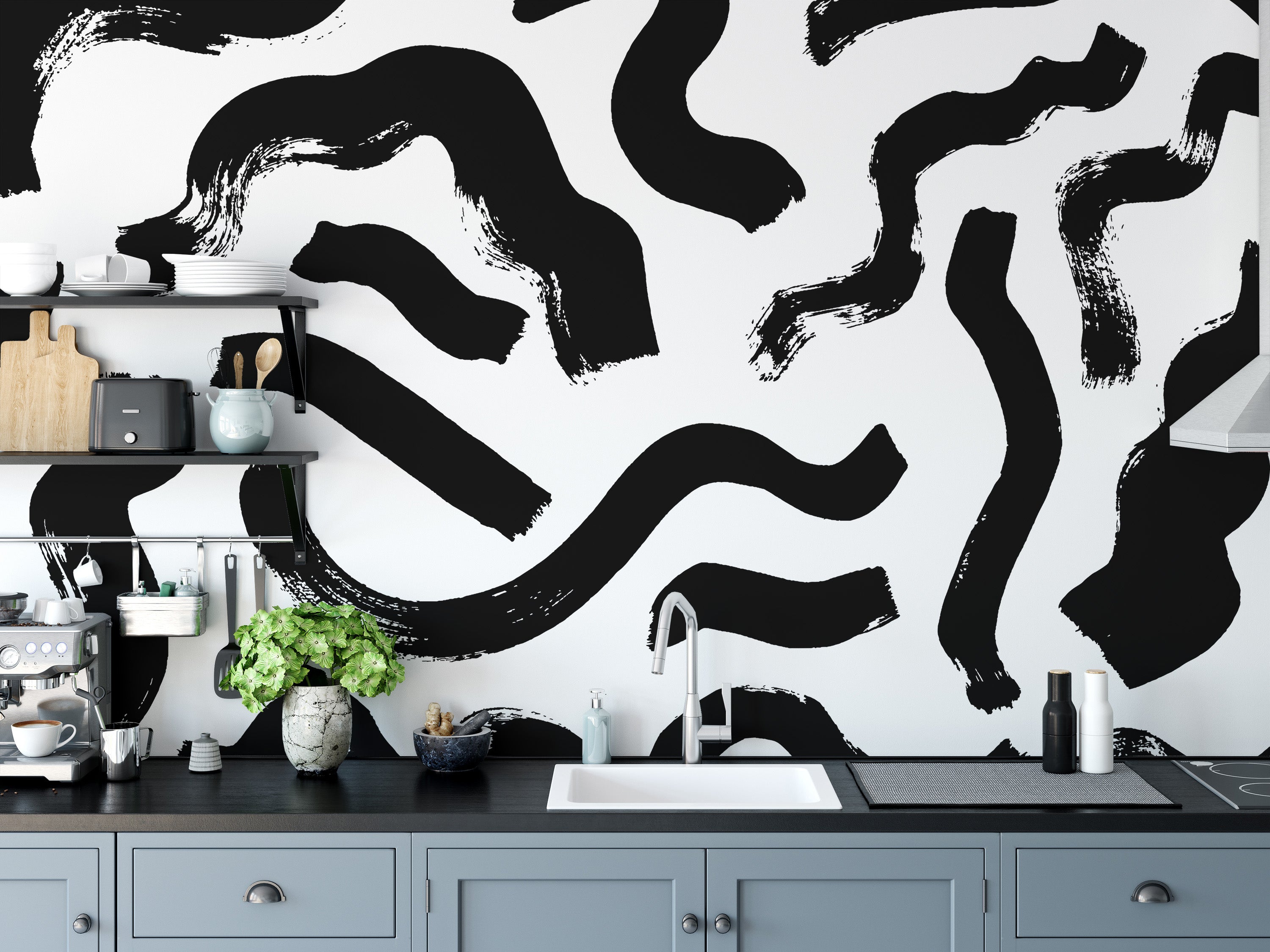 Modern Art Black Brushstrokes Wallpaper - Giffywalls