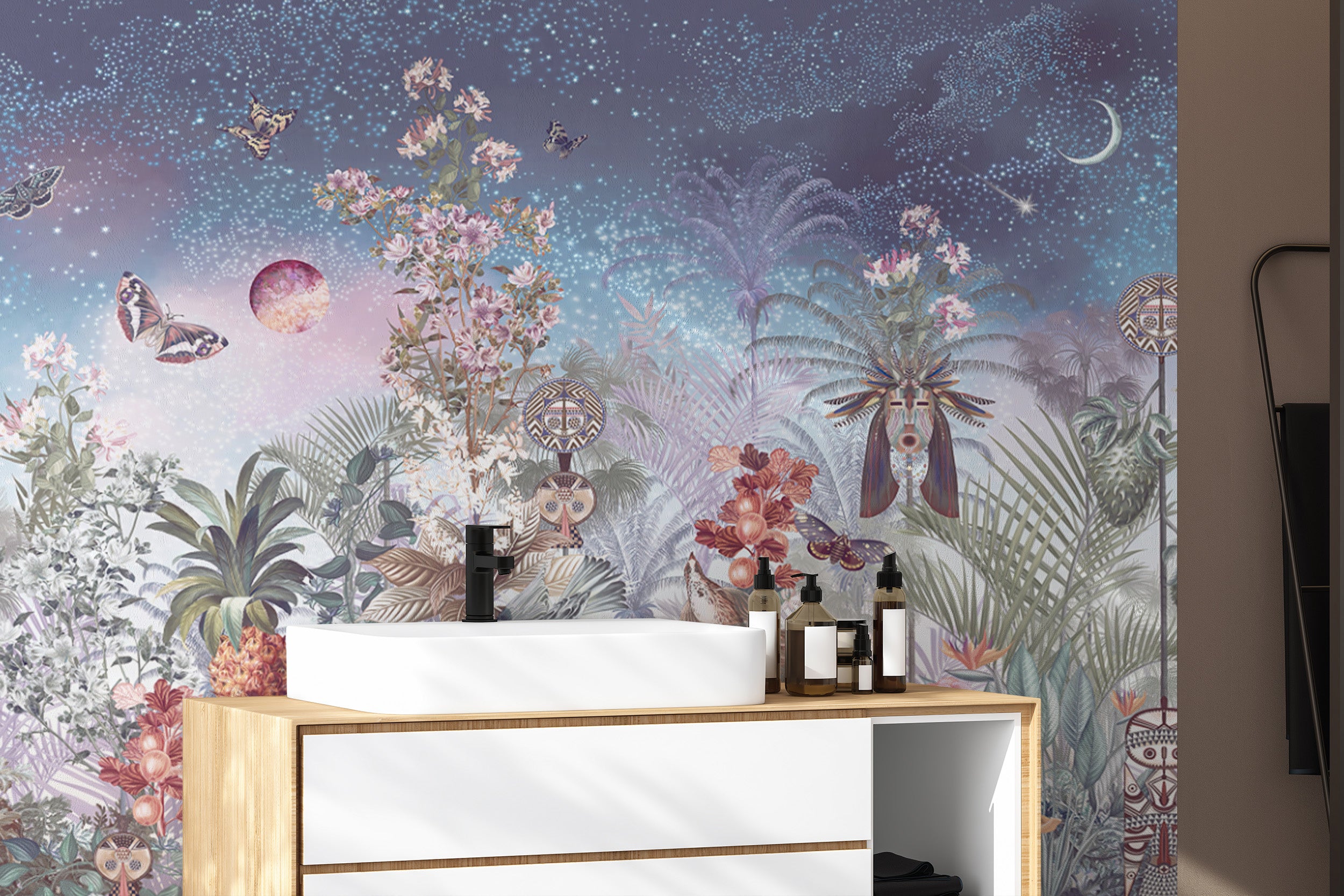 Mystic Garden Lunar Solar Flower Tapestry Mural wallpaper