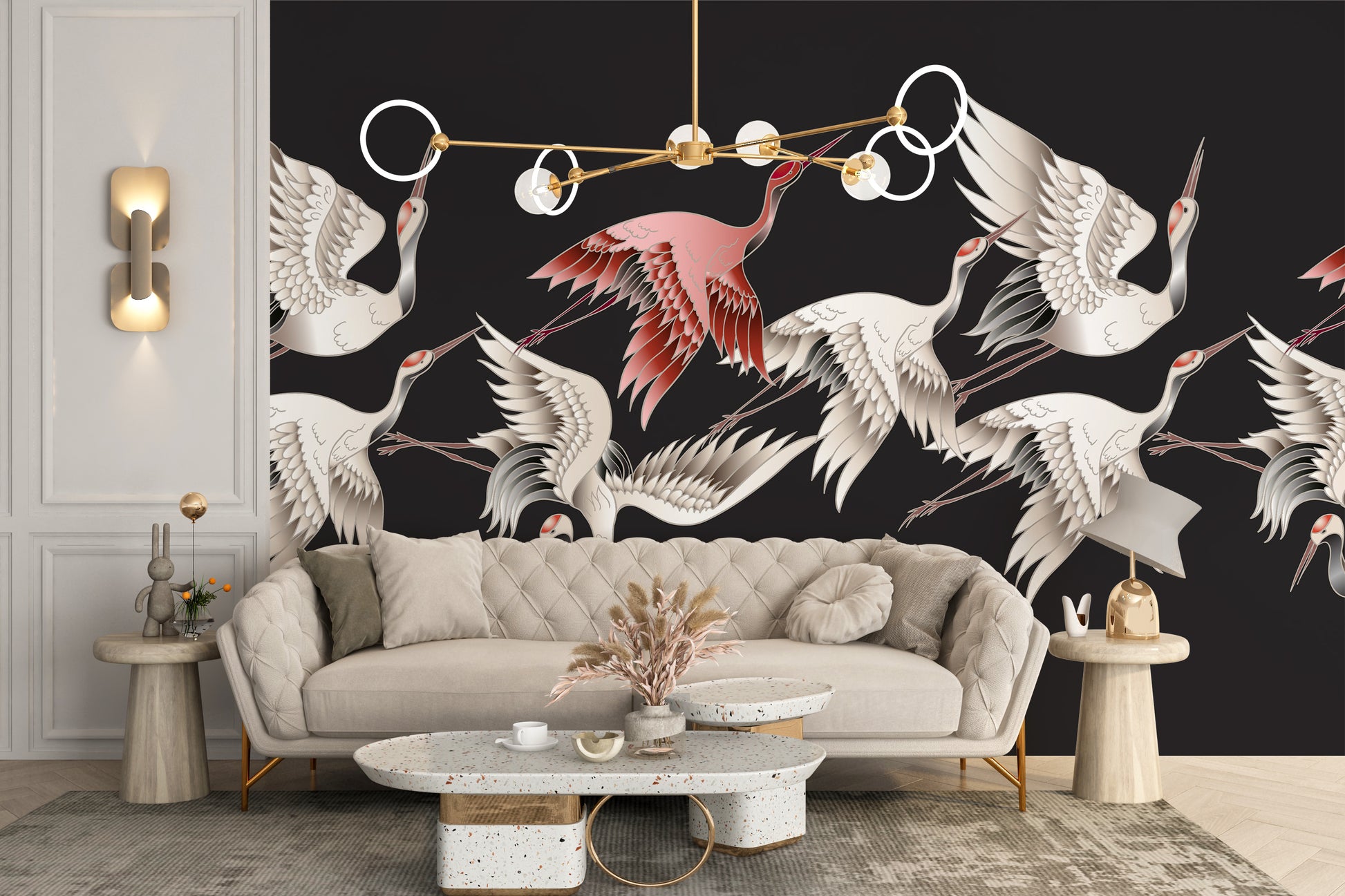 Serene Japanese crane wallpaper design