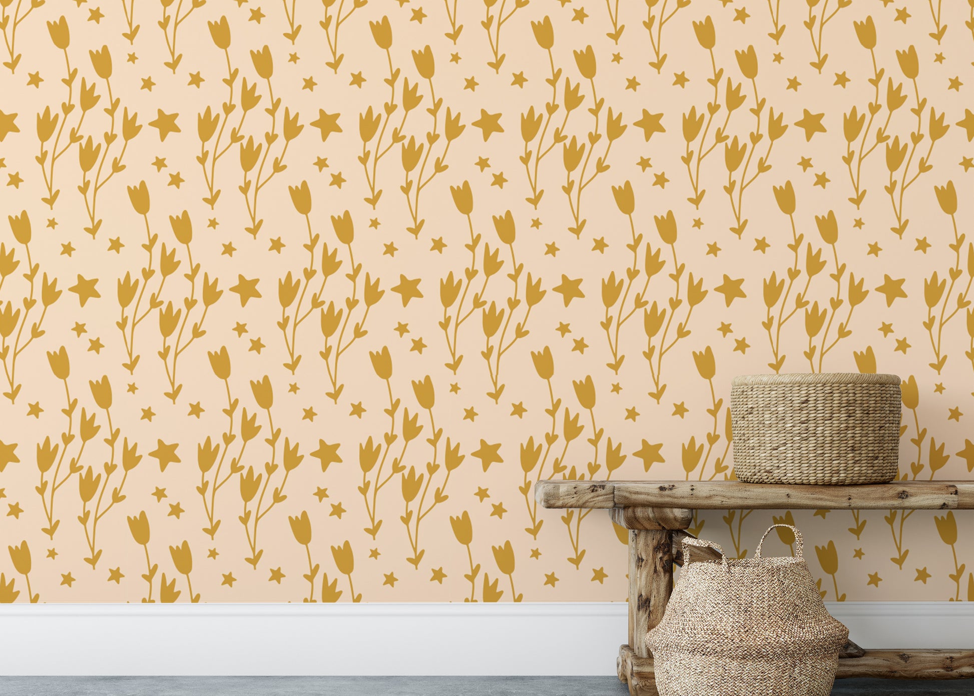 Yellow wallpaper with stars for dreamy spaces
