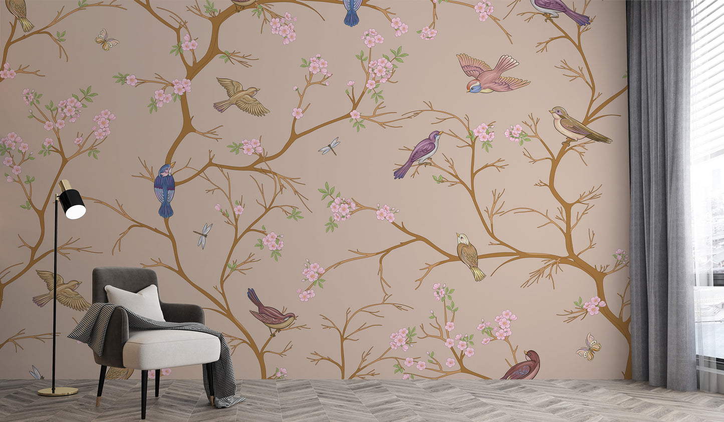 Beige Chinoiserie Wallpaper Mural