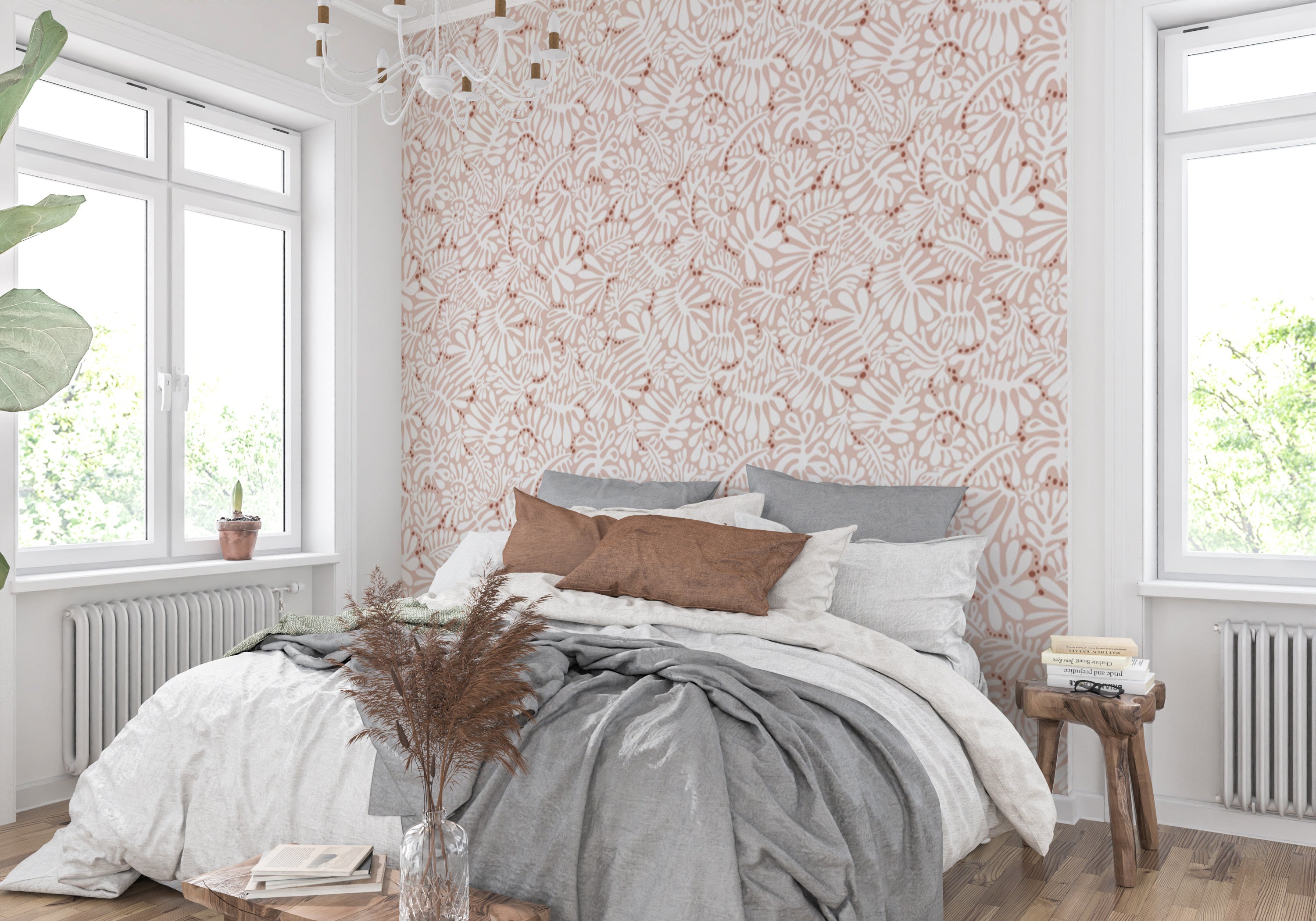 Removable wallpaper with blush botanical patterns