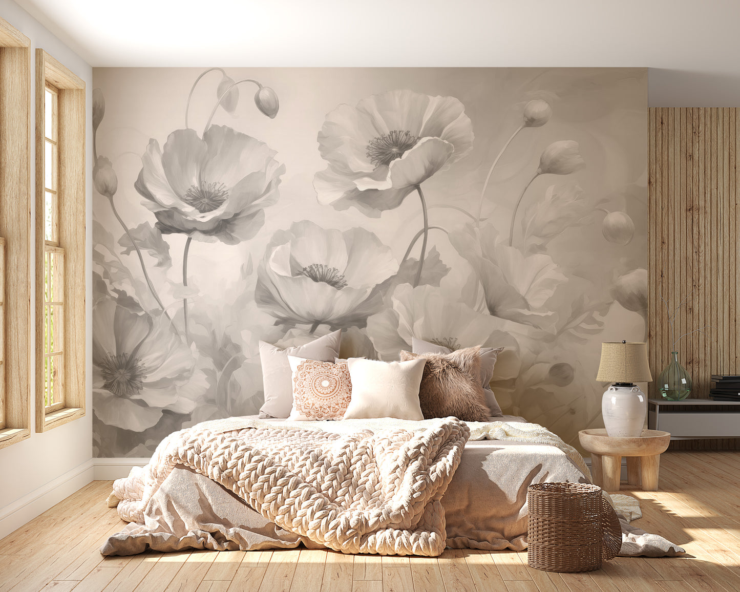 Grey Floral Peel and Stick Wallpaper