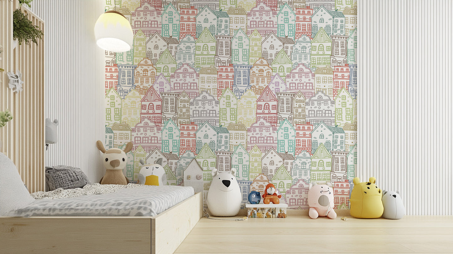 Kaleidoscope Townscape Wall Mural colorful charm