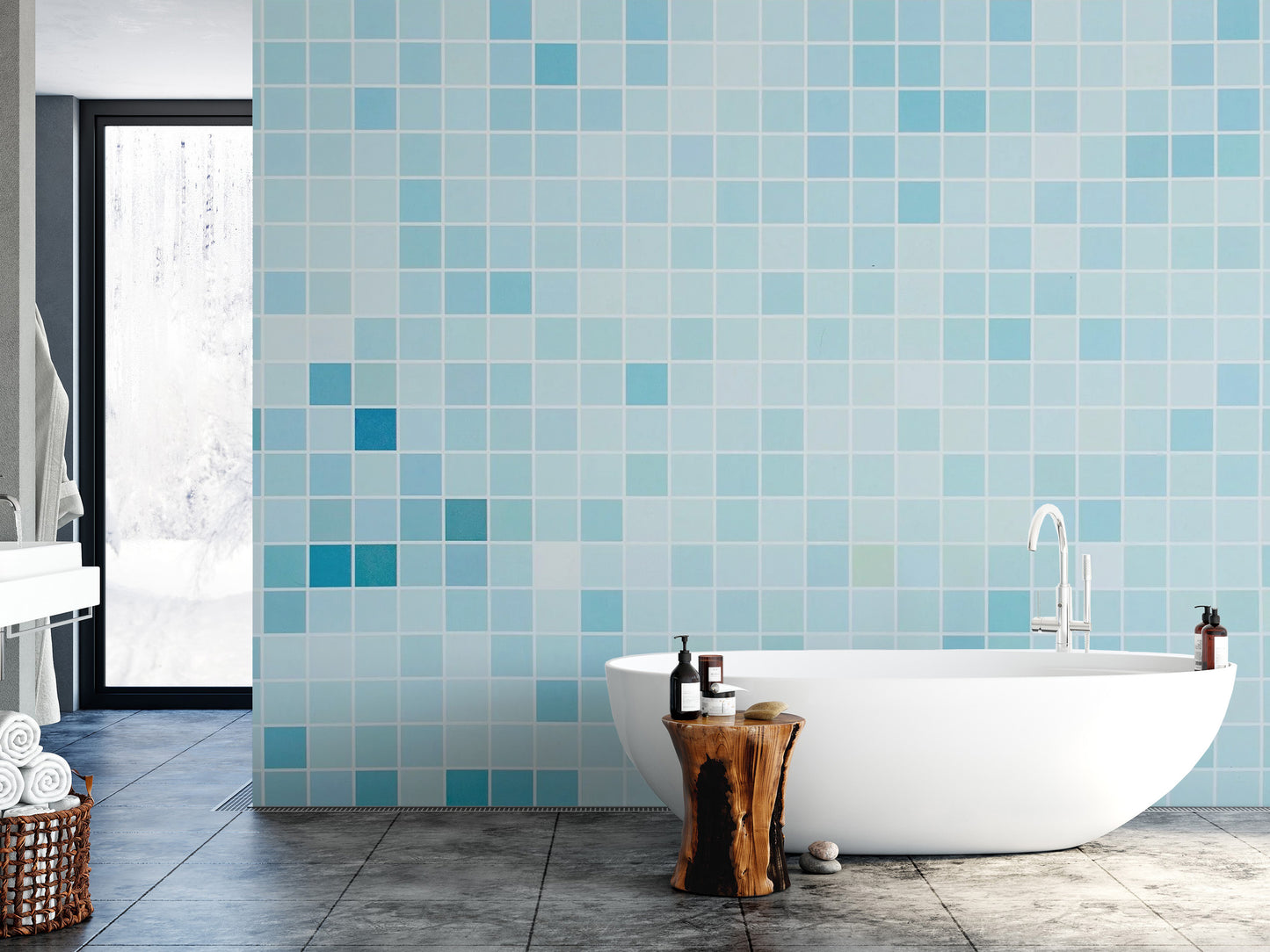 Blue Tiled Wallpaper Mural for Walls