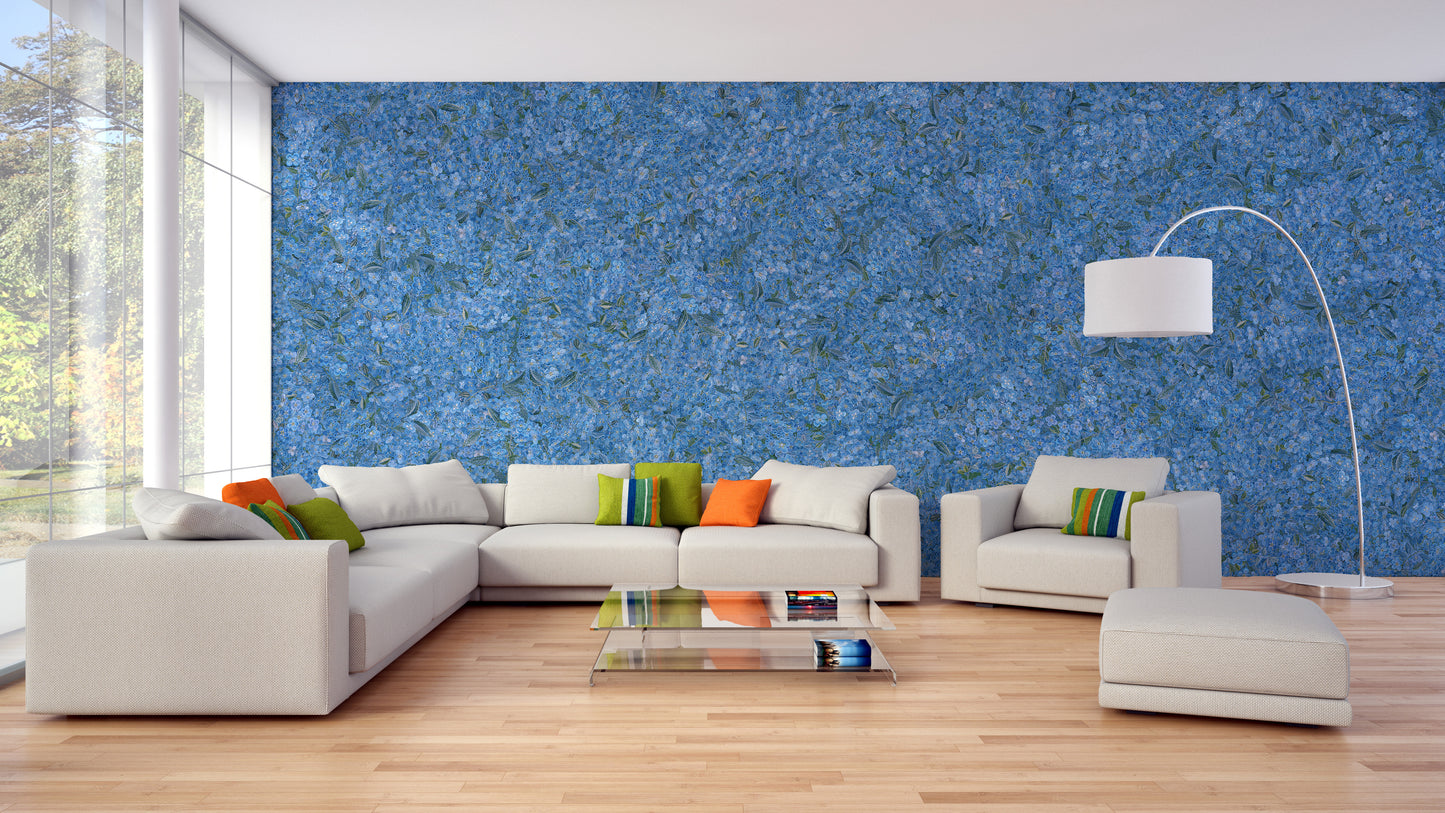 Flower Pattern Embroidery Blue Wallpaper Murals