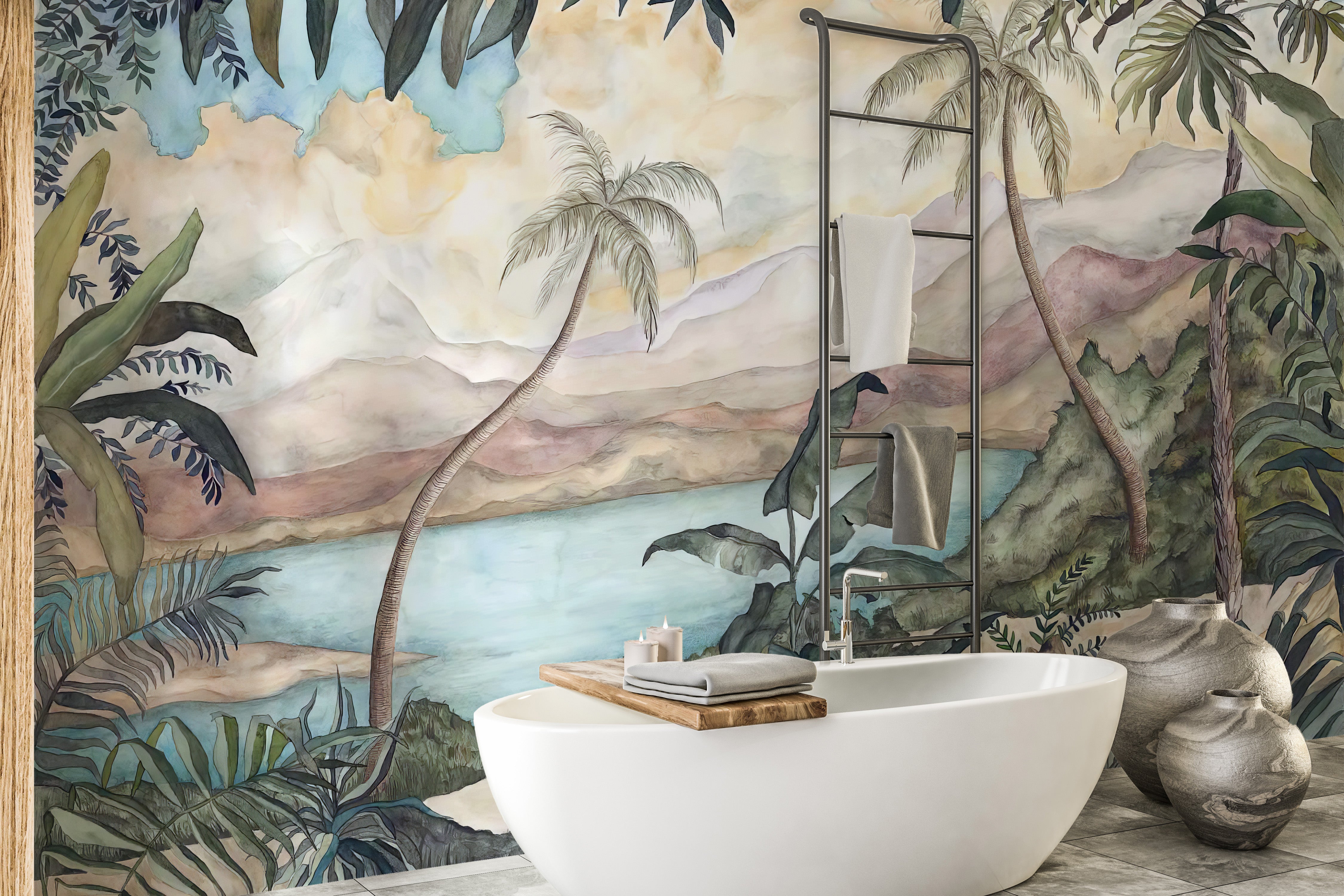 Calm tropical pond vegetation wall mural
