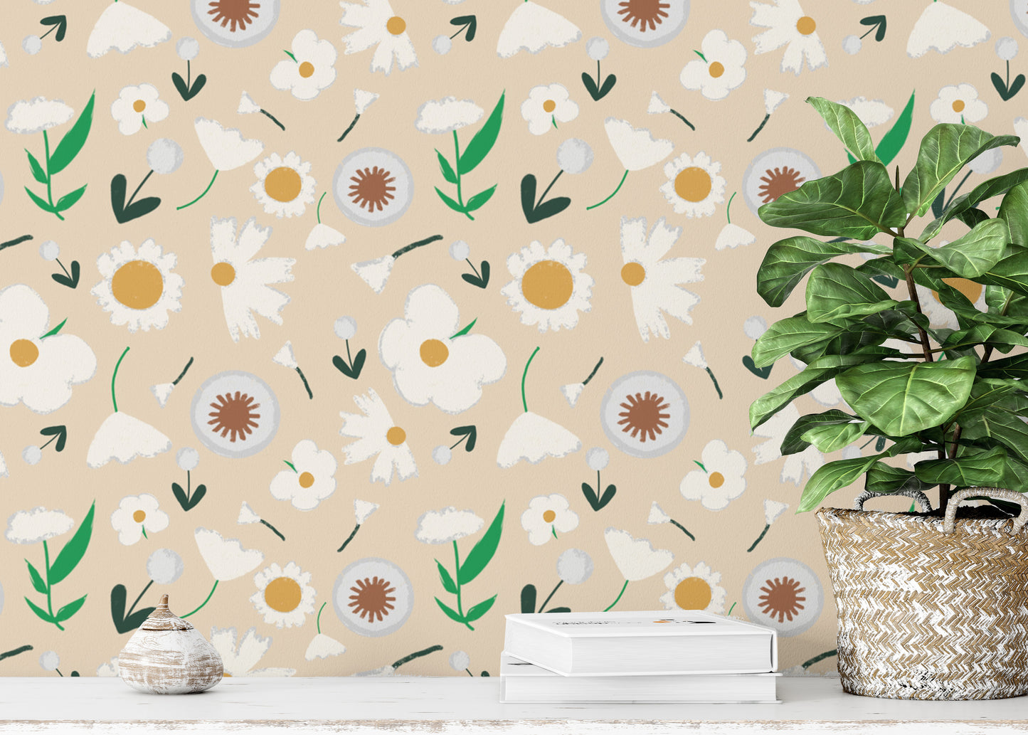 Beautiful Marigold and Dandelion Pearl Wallpaper
