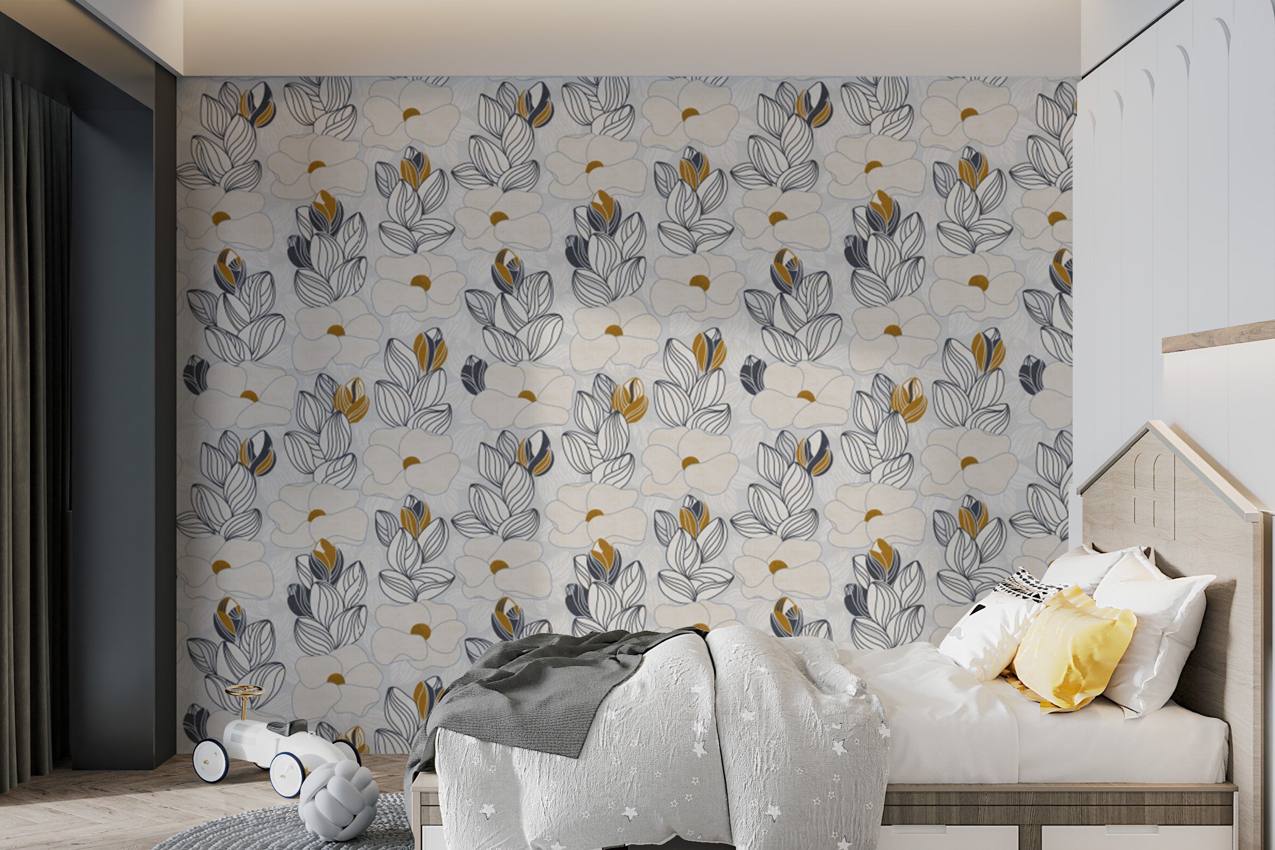 Reusable wallpaper with serene water lily patterns