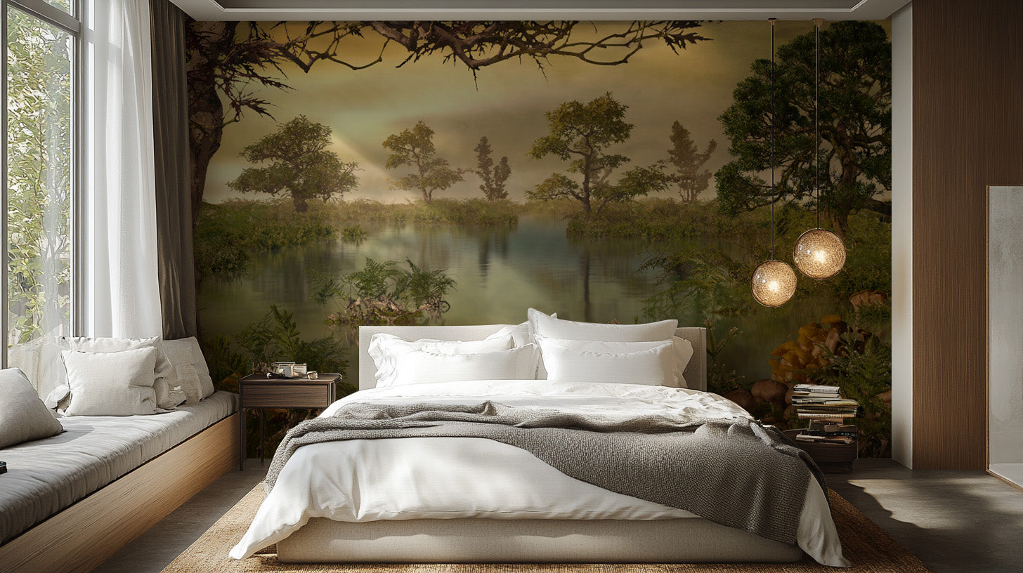 Transform your walls with an autumn forest landscape mural.