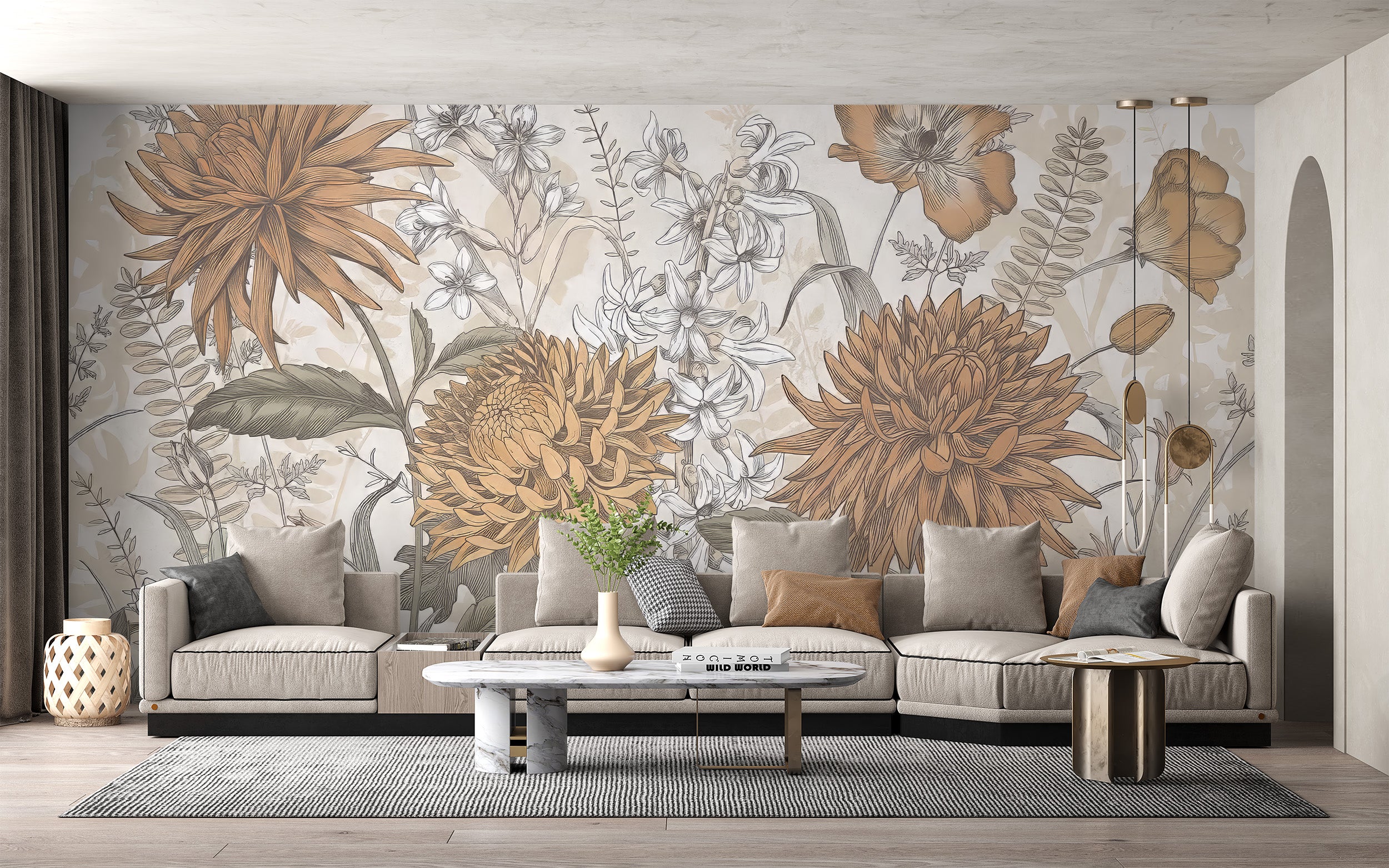 Rustic Botanical Artistry Mural - Giffywalls